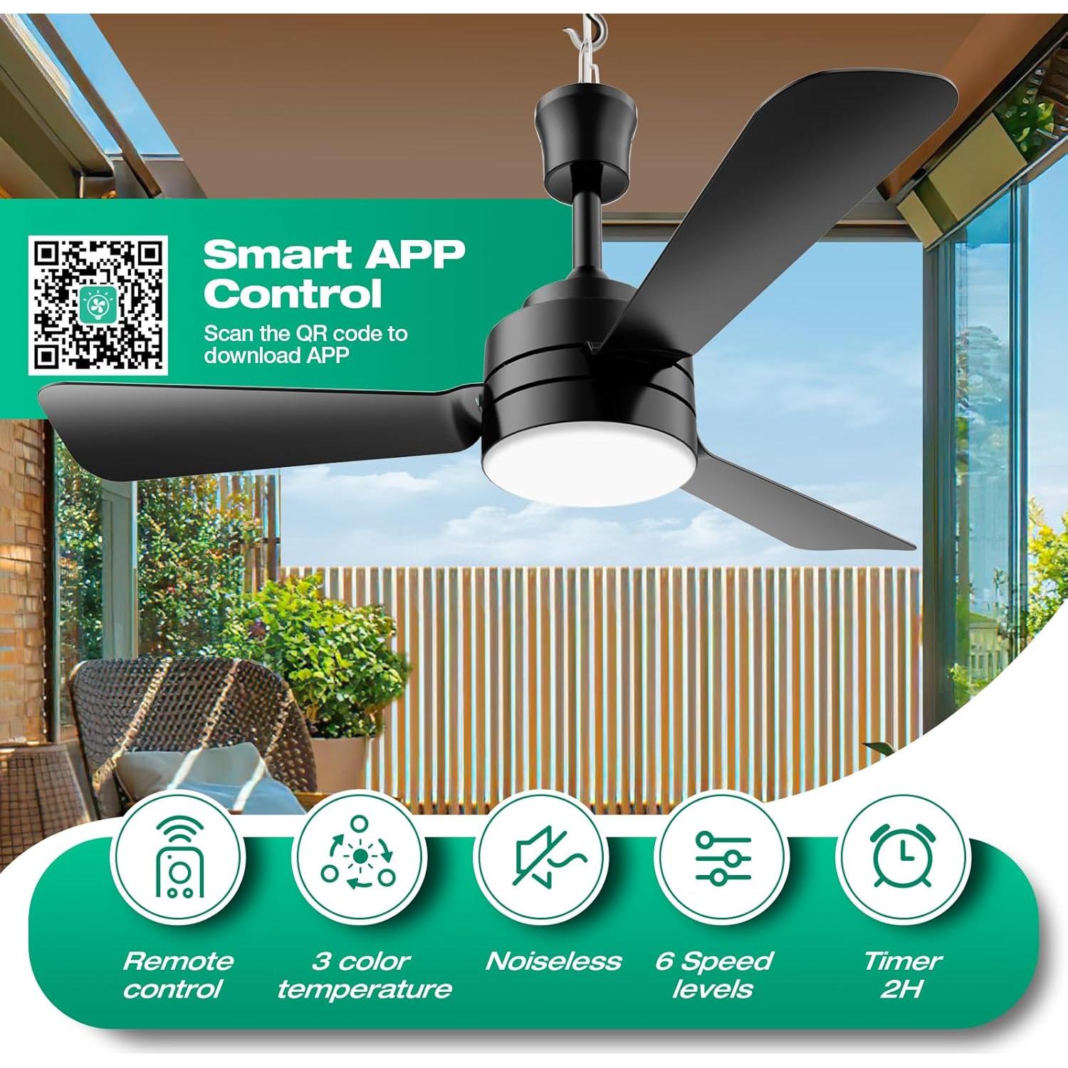 Ventilador de Techo LED PBLALA 28" con Control Remoto y Luz