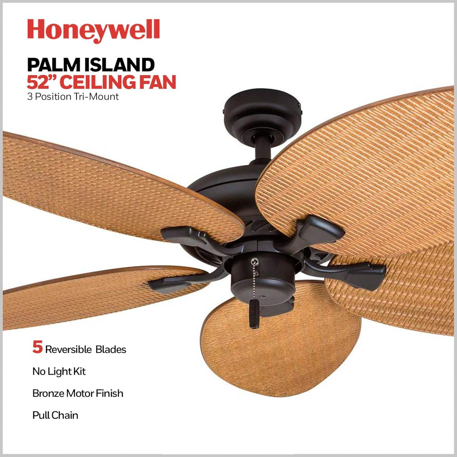 Ventilador de Techo Honeywell Palm Island 132 cm Bronce Sin Luz