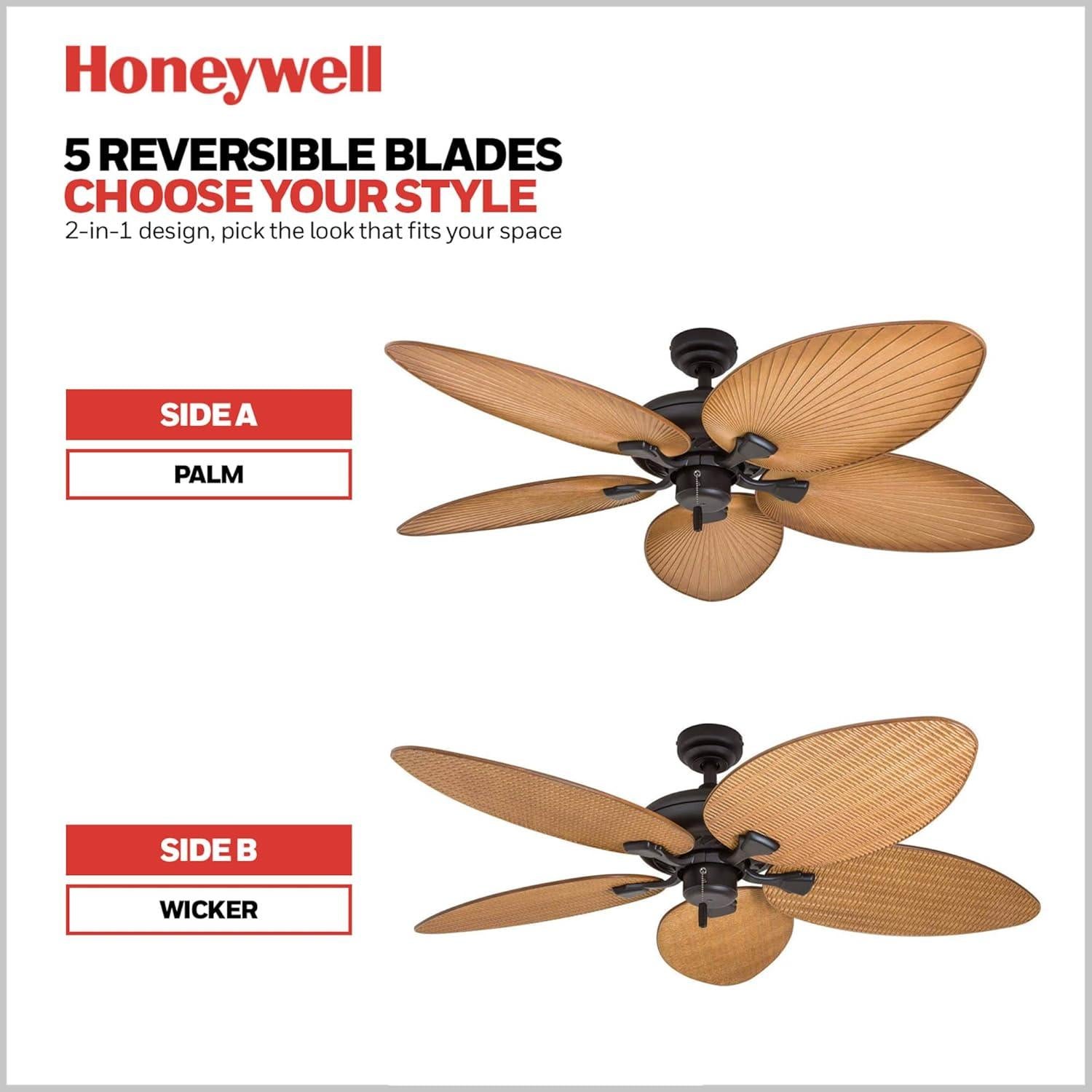 Ventilador de Techo Honeywell Palm Island 132 cm Bronce Sin Luz