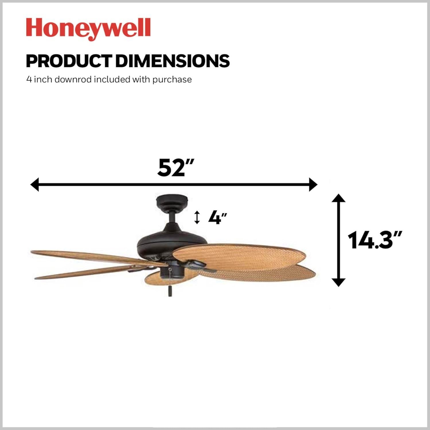 Ventilador de Techo Honeywell Palm Island 132 cm Bronce Sin Luz