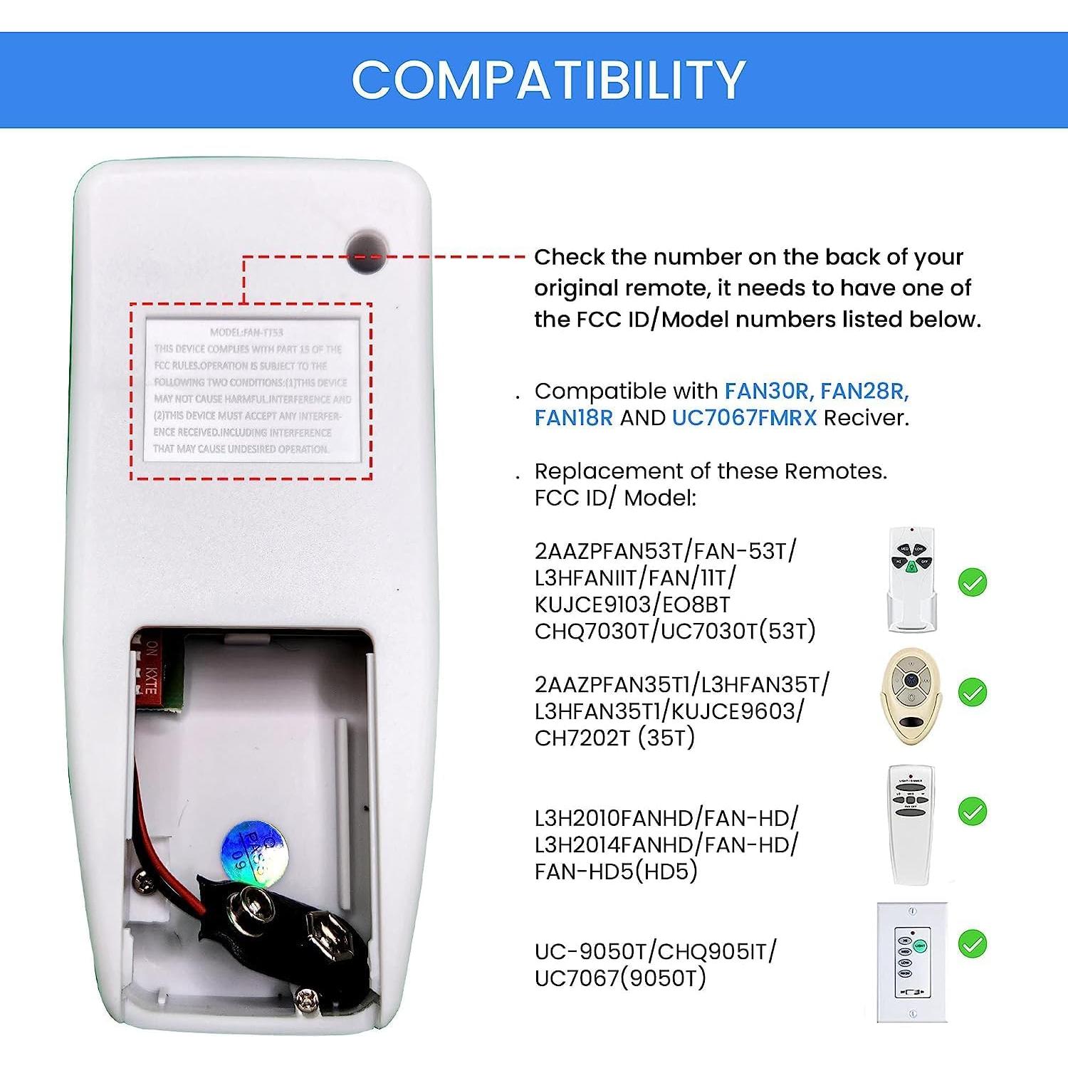 Control Remoto de Ventilador de Techo Aubric FAN53T 3 Velocidades
