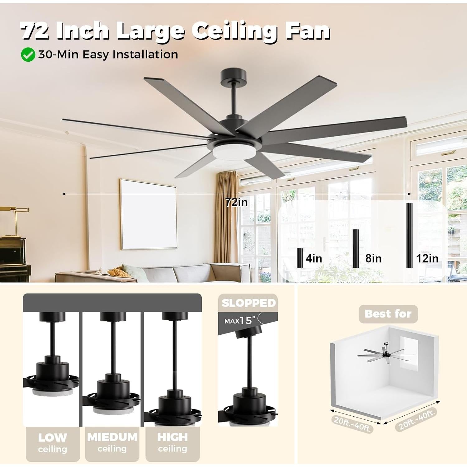 Ventilador de Techo BrilMaison 72" LED Control Remoto Silencioso