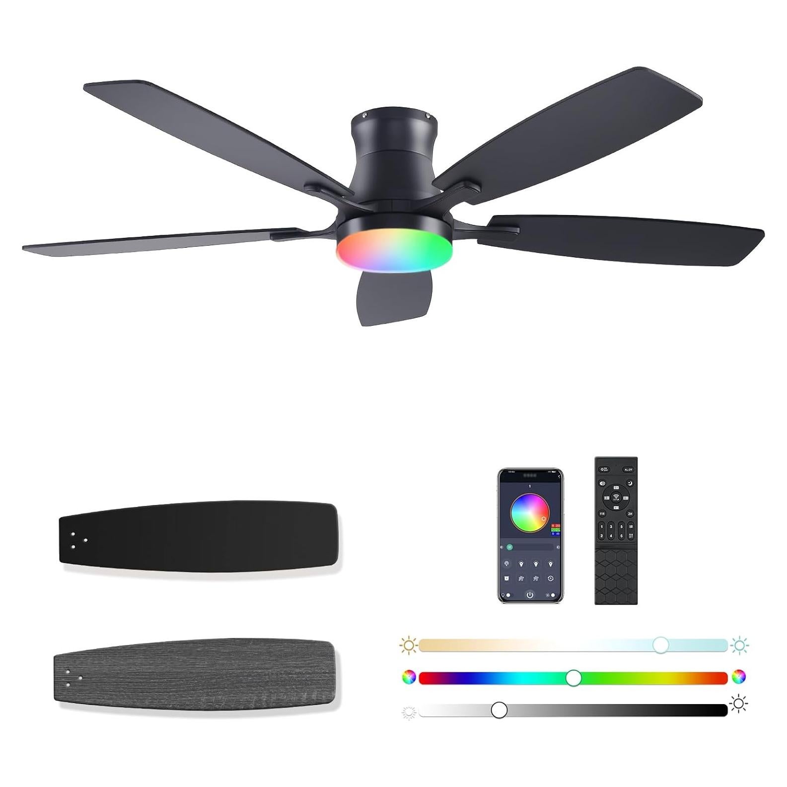 Ventilador de Techo FUMLTP SY95 Negro 54" LED RGB Control Remoto