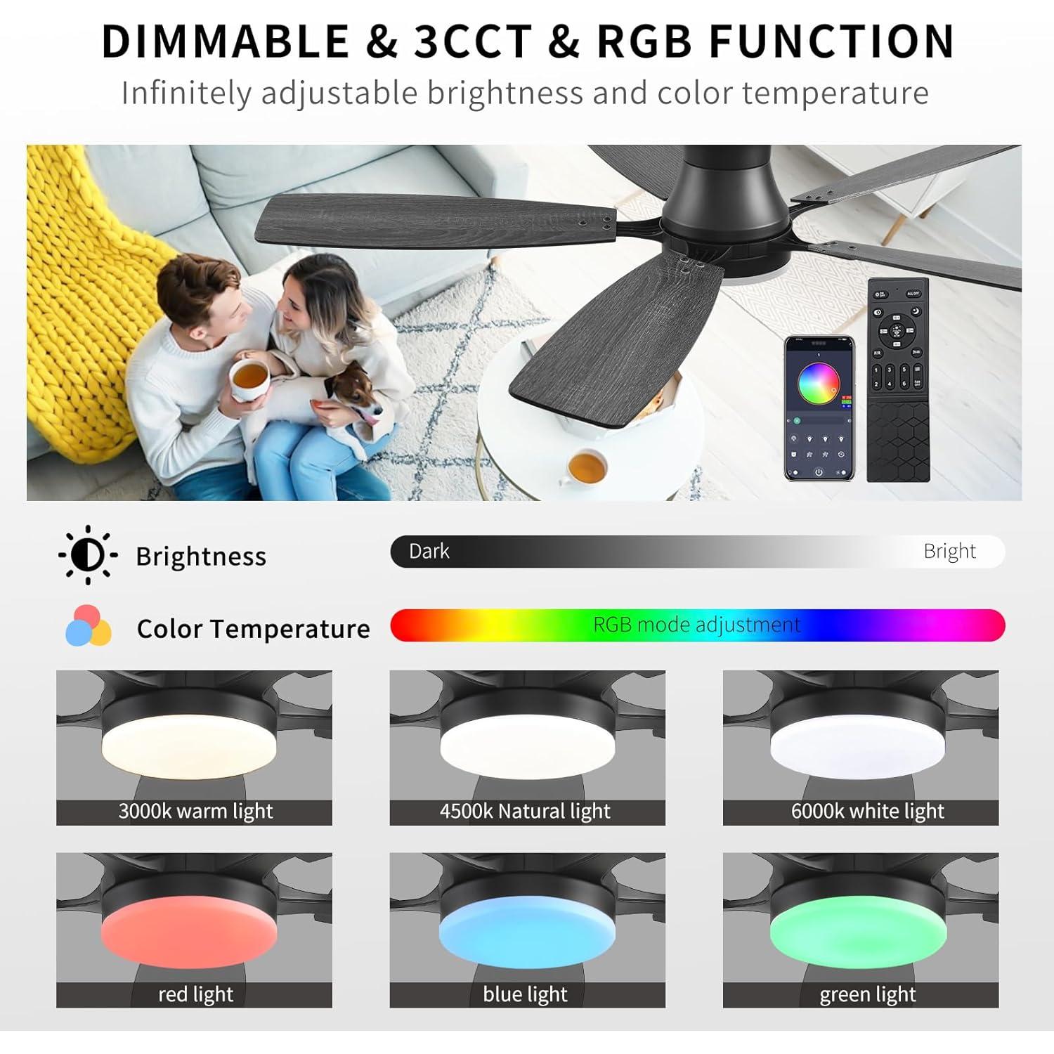 Ventilador de Techo FUMLTP SY95 Negro 54" LED RGB Control Remoto