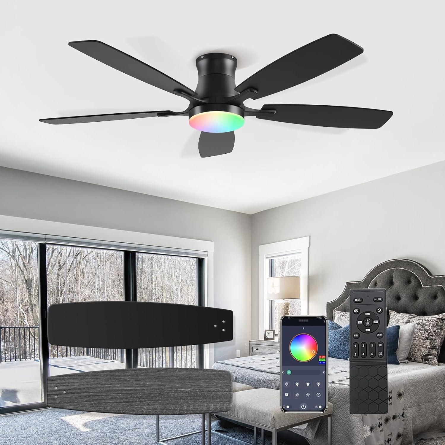 Ventilador de Techo FUMLTP SY95 Negro 54" LED RGB Control Remoto