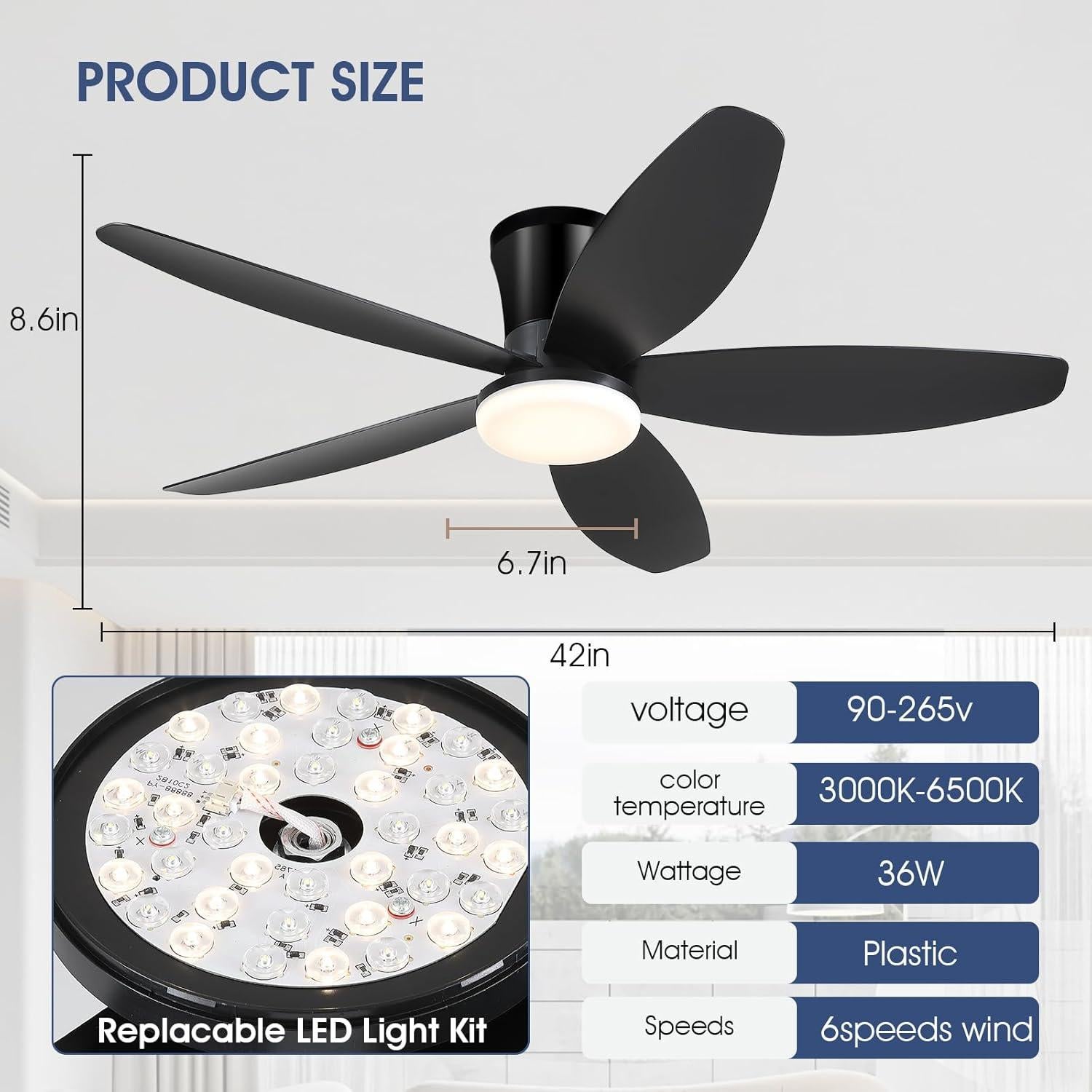 Ventilador de Techo Surtime 42" con Luz LED y Control Remoto