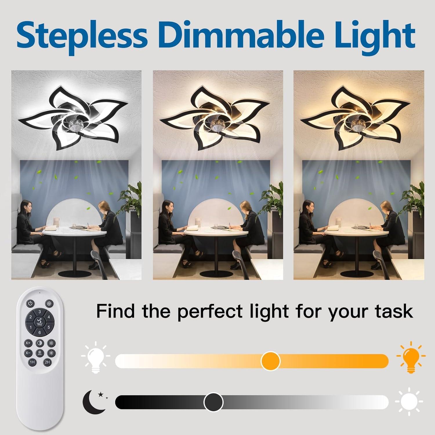 Ventilador de Techo Dalouguan 60 cm con Luz LED y Control Remoto