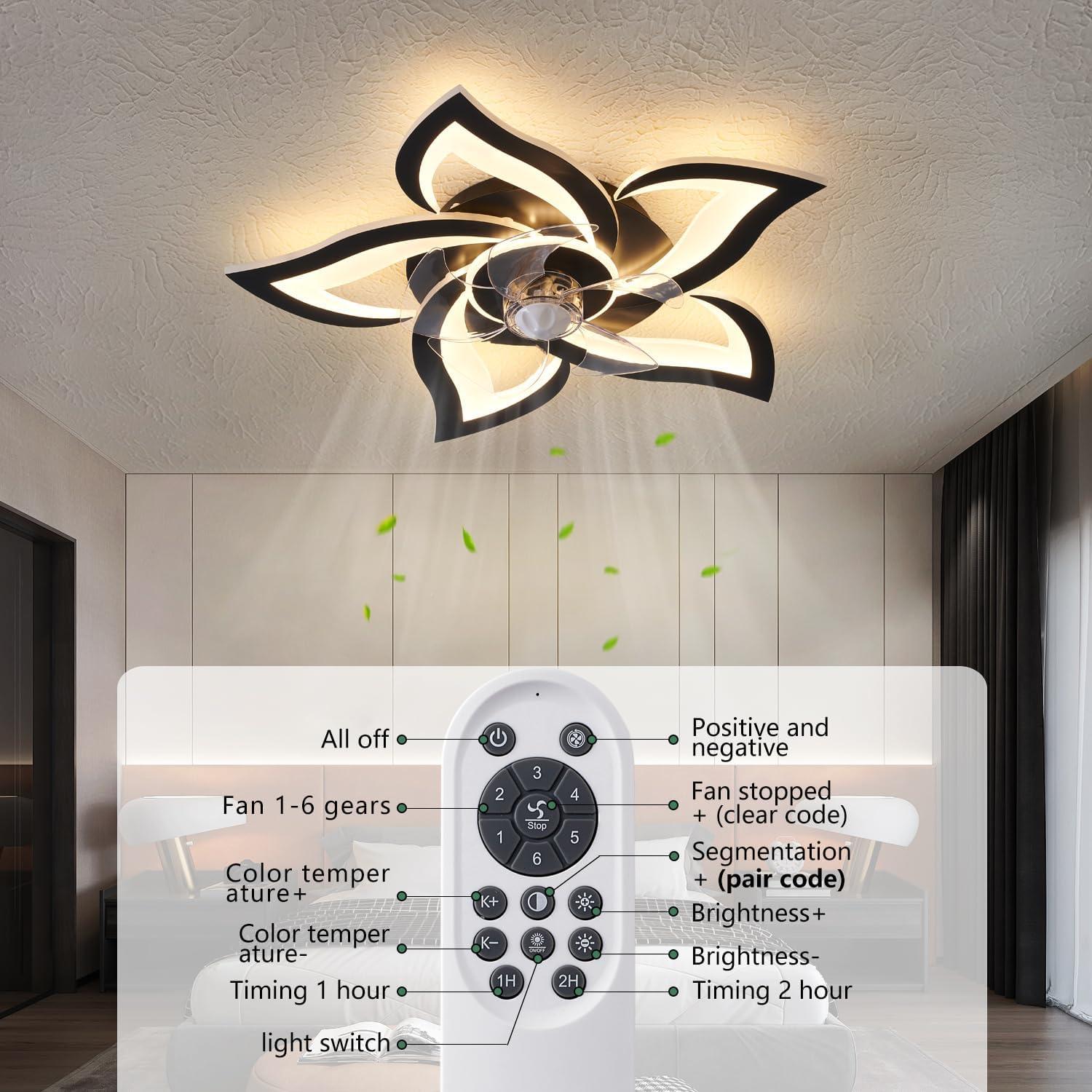 Ventilador de Techo Dalouguan 60 cm con Luz LED y Control Remoto