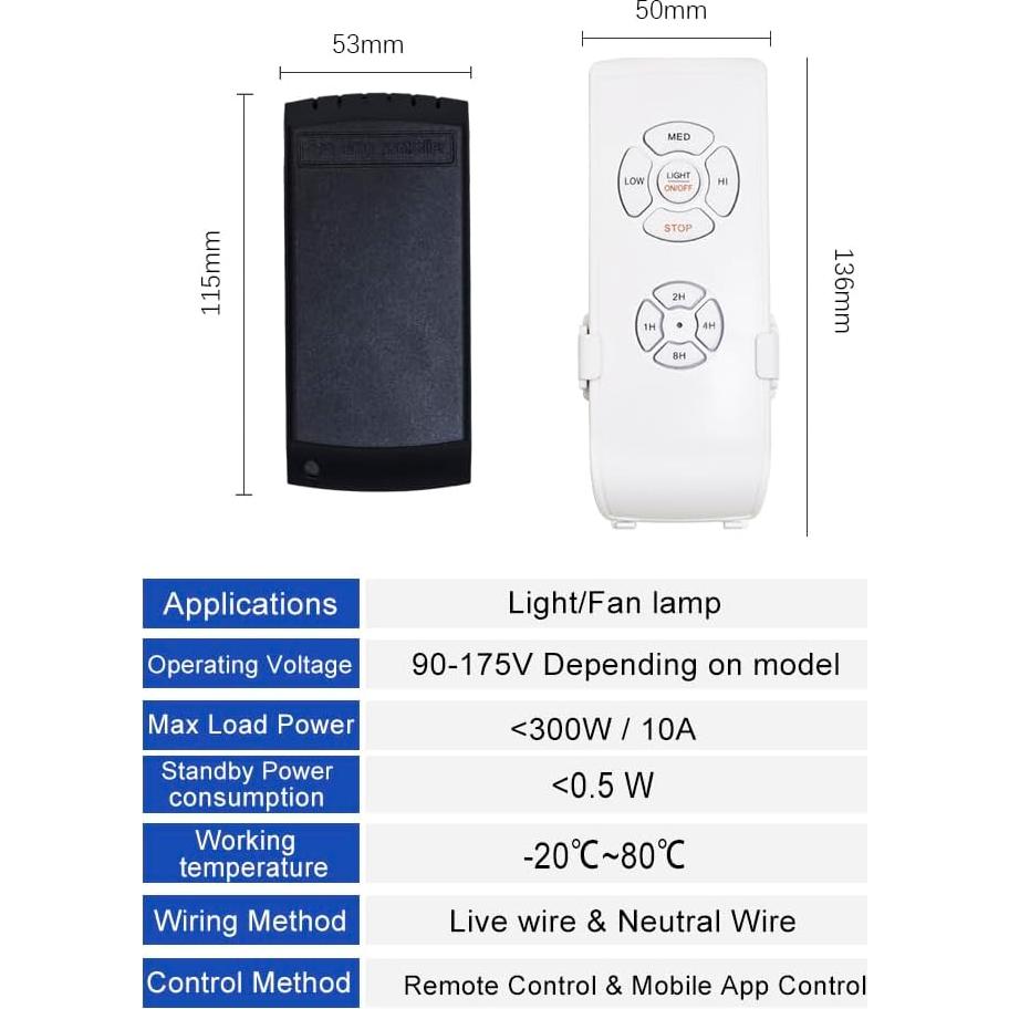 QIACHIP Control Remoto para Ventilador de Techo LED Inteligente