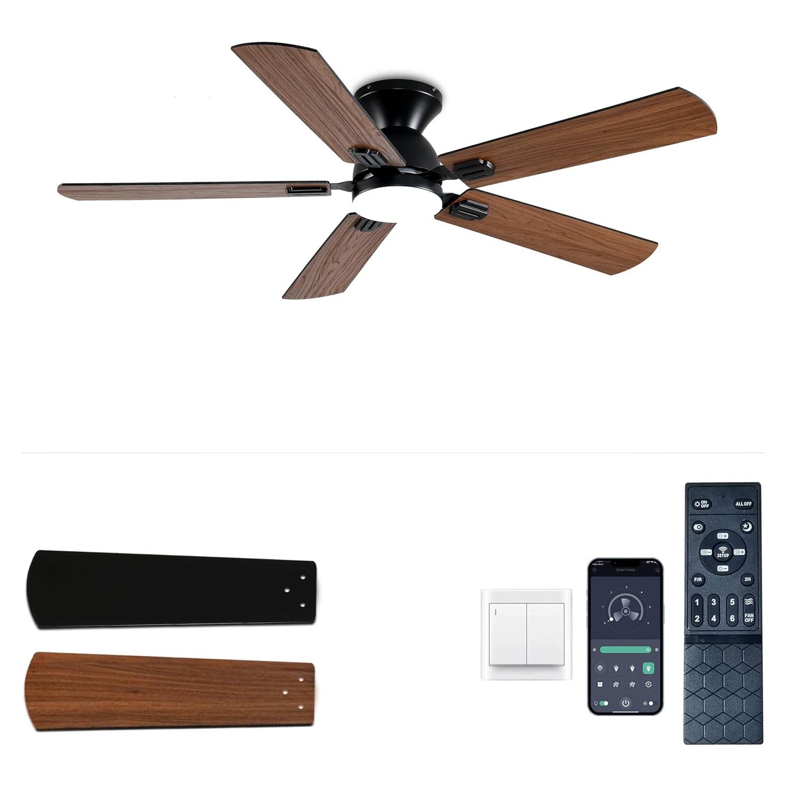 Ventilador de Techo KNUN 132 cm Marrón con Luz LED y Control Remoto