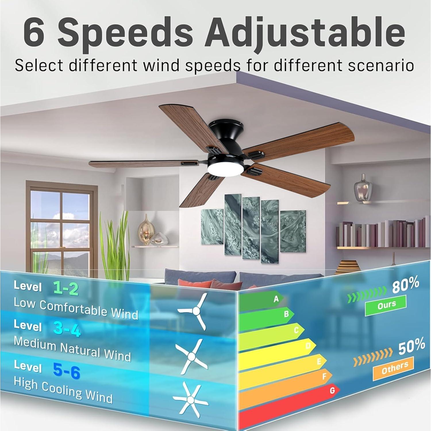 Ventilador de Techo KNUN 132 cm Marrón con Luz LED y Control Remoto