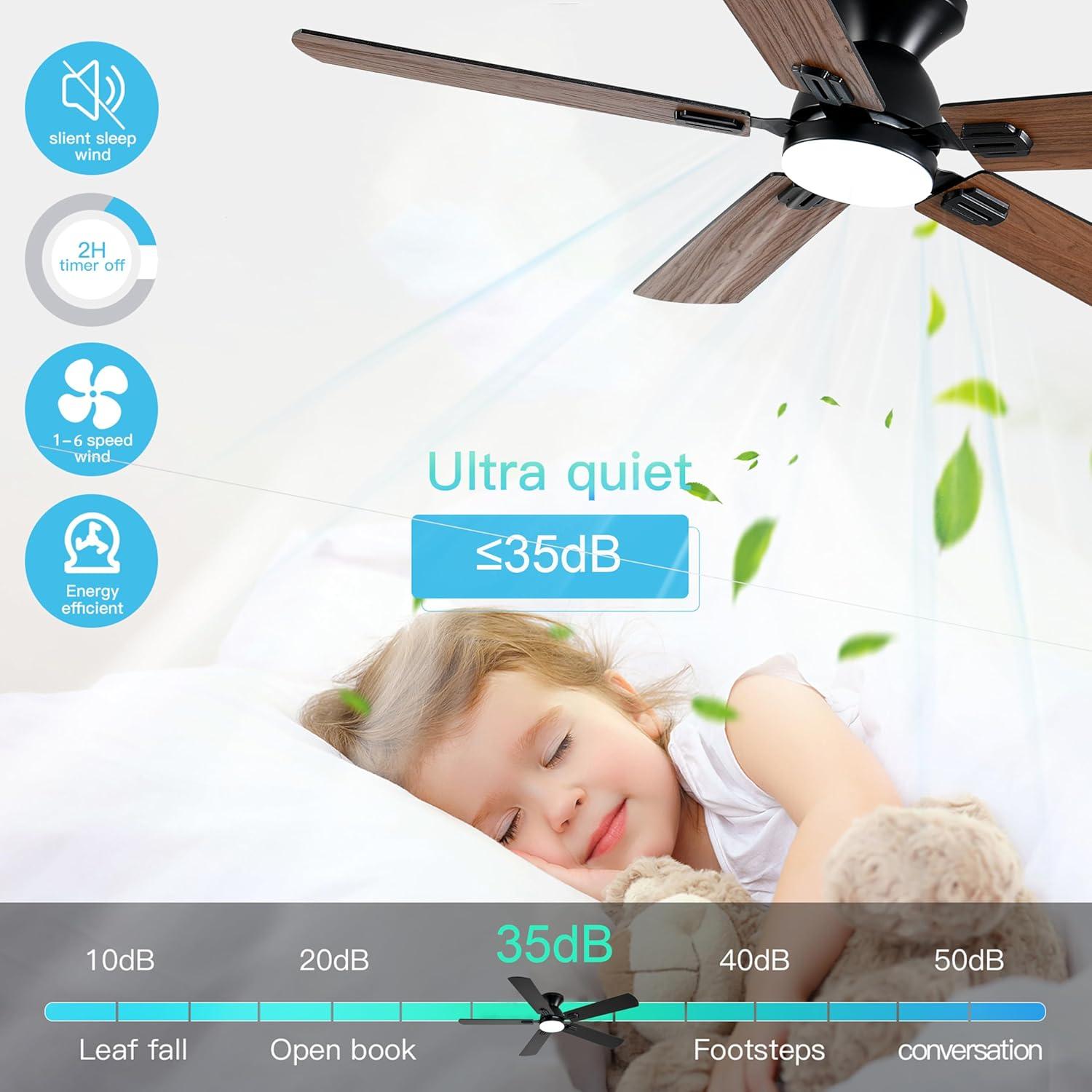 Ventilador de Techo KNUN 132 cm Marrón con Luz LED y Control Remoto