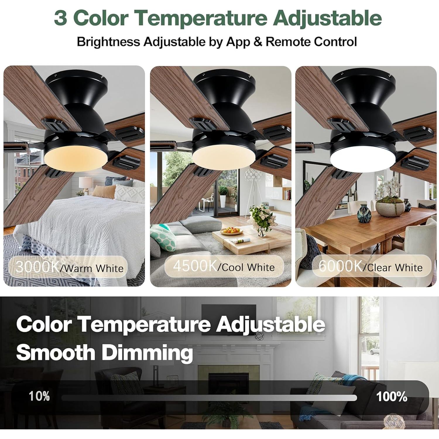 Ventilador de Techo KNUN 132 cm Marrón con Luz LED y Control Remoto