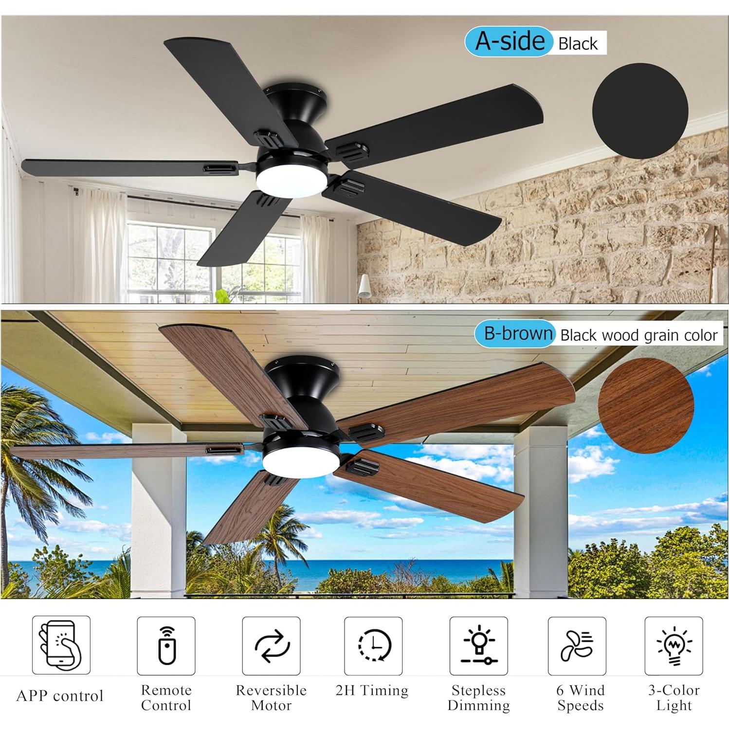 Ventilador de Techo KNUN 132 cm Marrón con Luz LED y Control Remoto