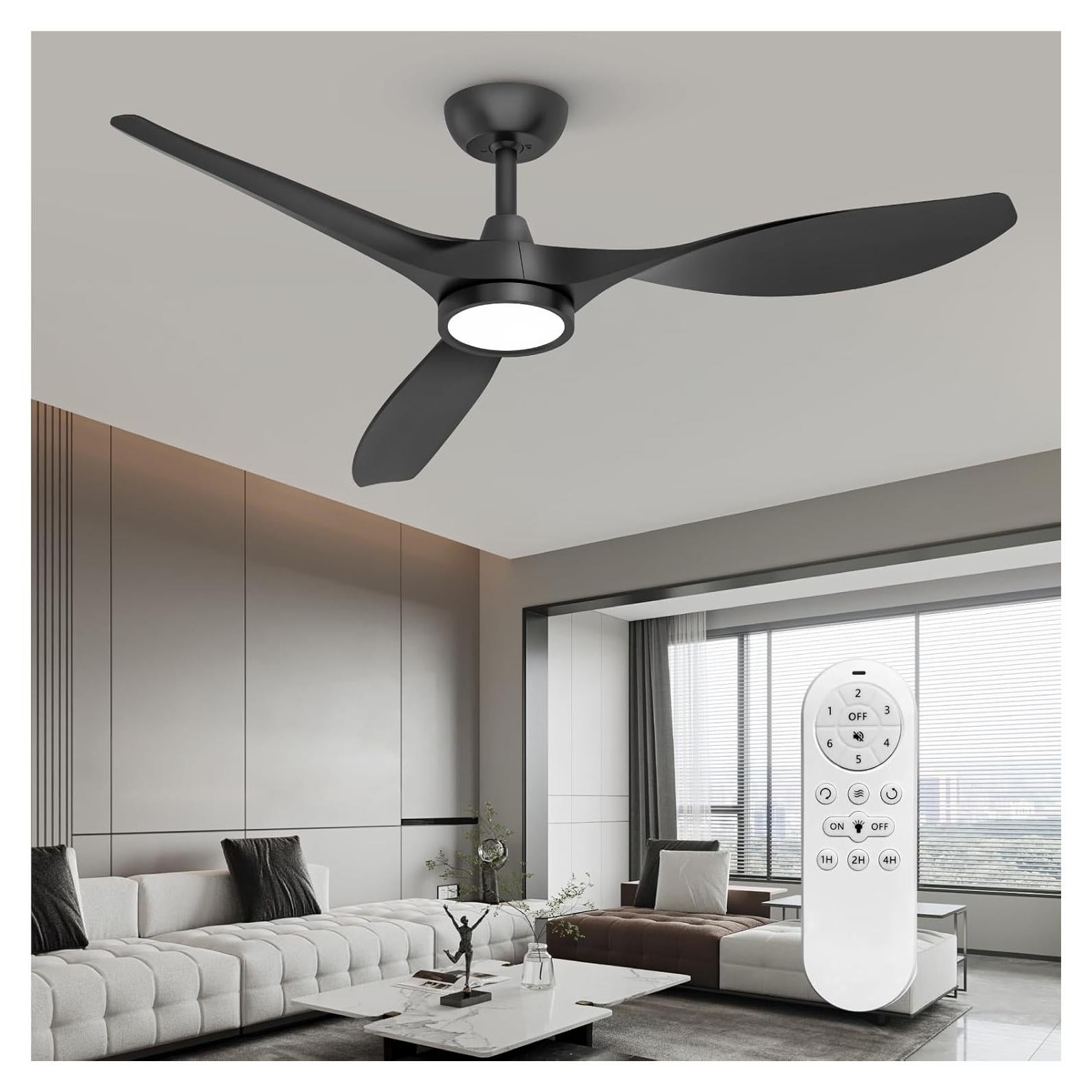 Ventilador de Techo Roomratv 52" Negro con Luz LED y Control Remoto
