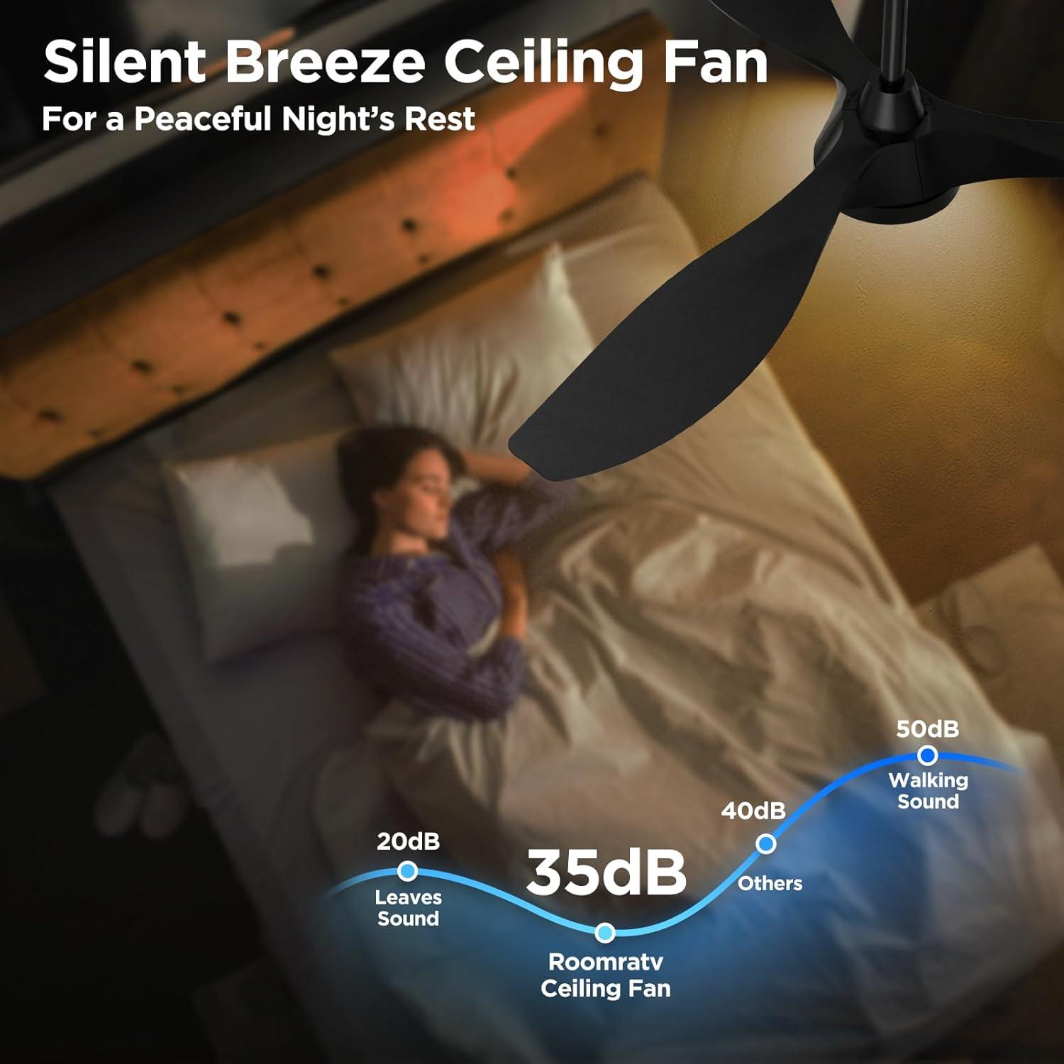 Ventilador de Techo Roomratv 52" Negro con Luz LED y Control Remoto