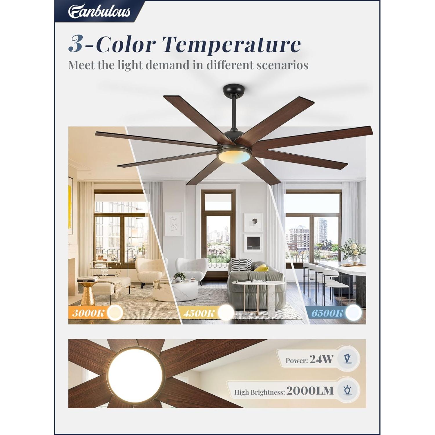 Ventilador de Techo Fanbulous 165 cm con Control Remoto y Luz LED