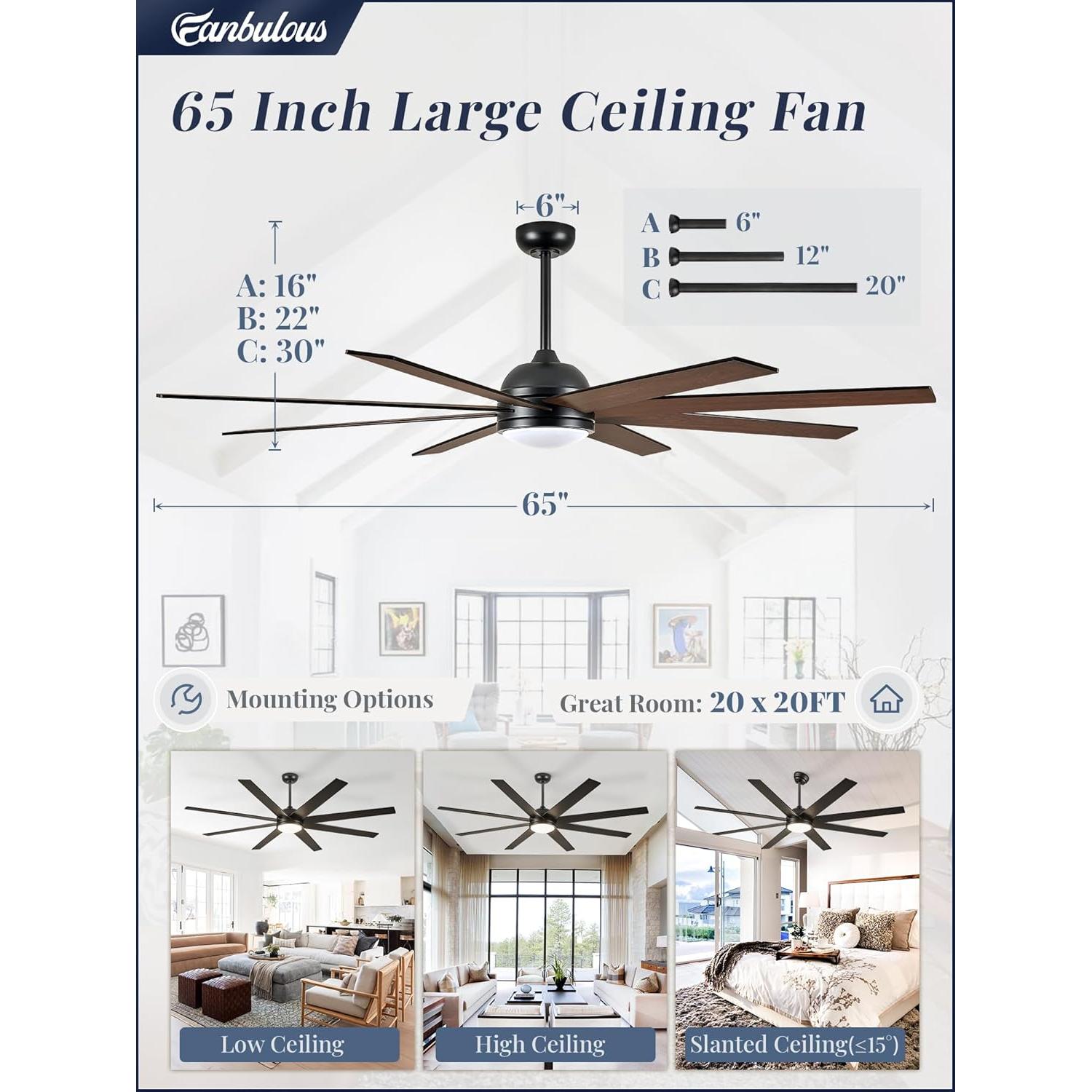 Ventilador de Techo Fanbulous 165 cm con Control Remoto y Luz LED