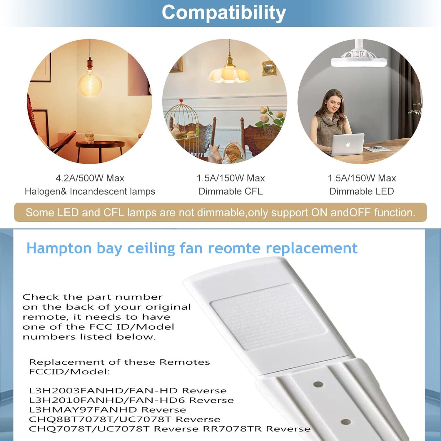 Control Remoto Ventilador de Techo Hampton Bay FAN-HD6 - 3 Velocidades, Luz