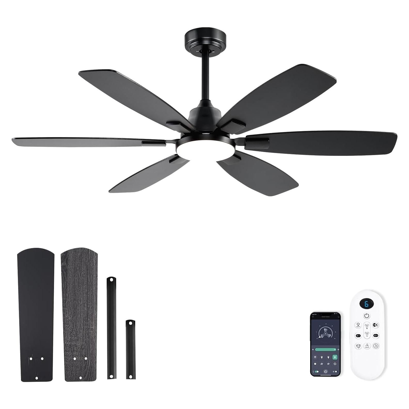 Ventilador de Techo Ayaoty 52" Negro con Luz LED y Control Remoto