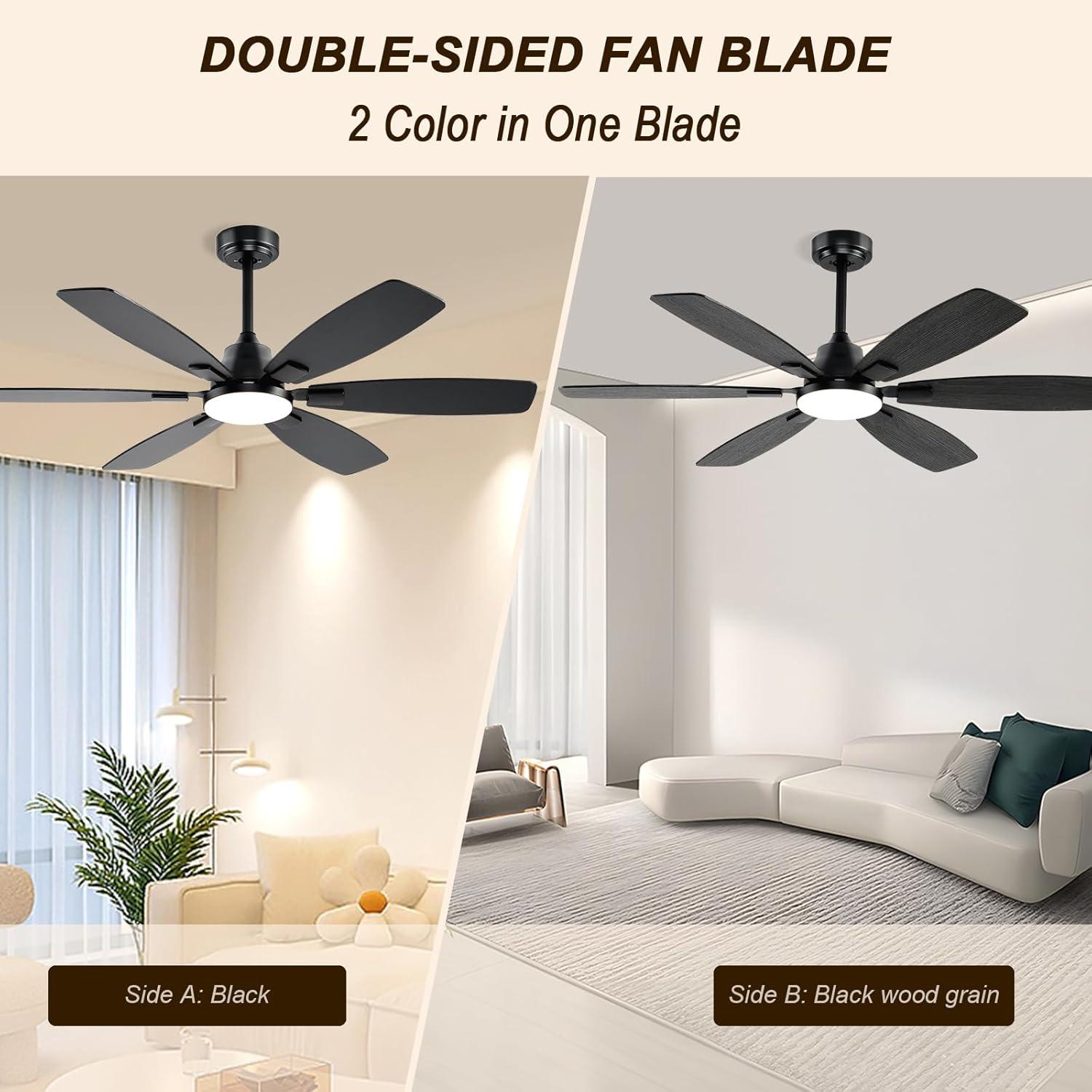 Ventilador de Techo Ayaoty 52" Negro con Luz LED y Control Remoto