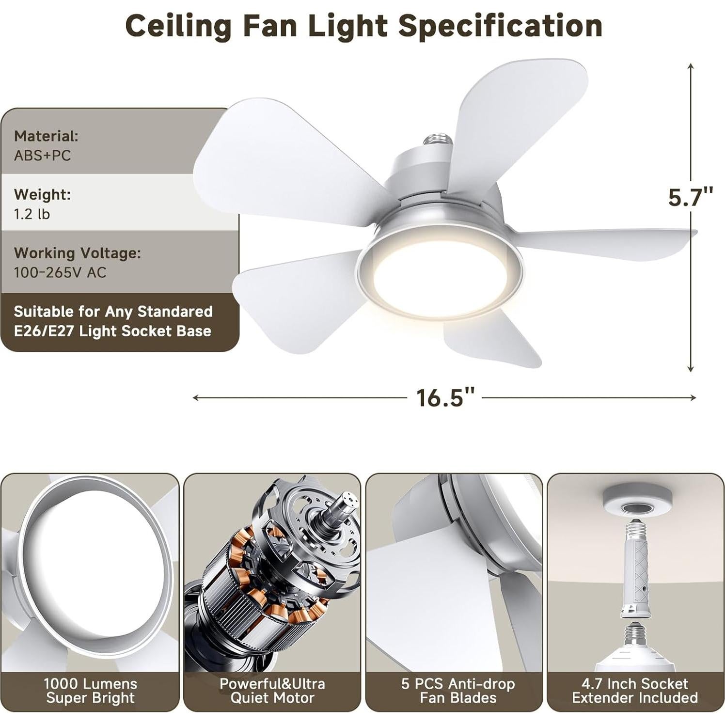 Ventilador de Techo MOTCTQVD con Luz LED y Control Remoto