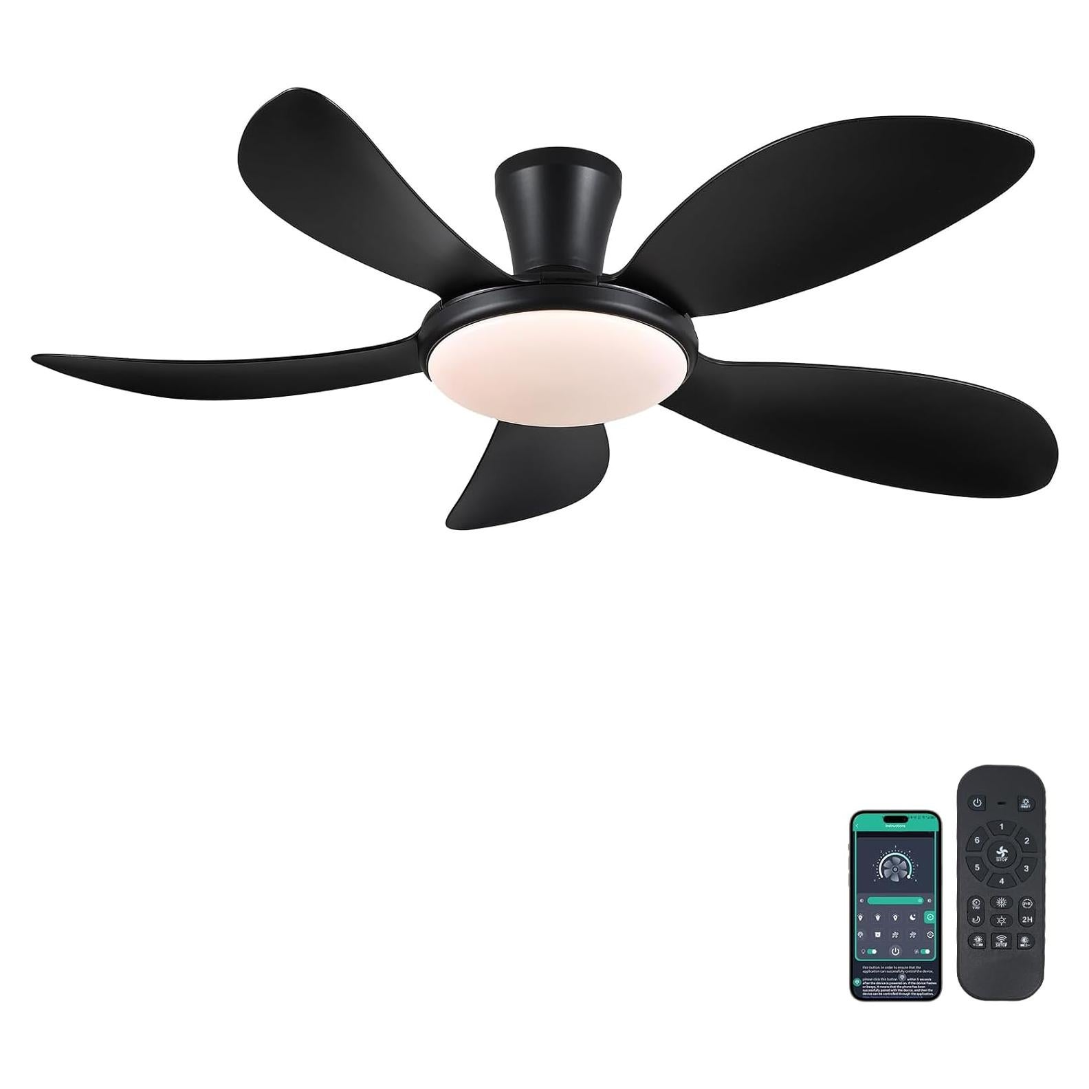 Ventilador de Techo PHORUS 48" Negro con Luz LED y Control Remoto