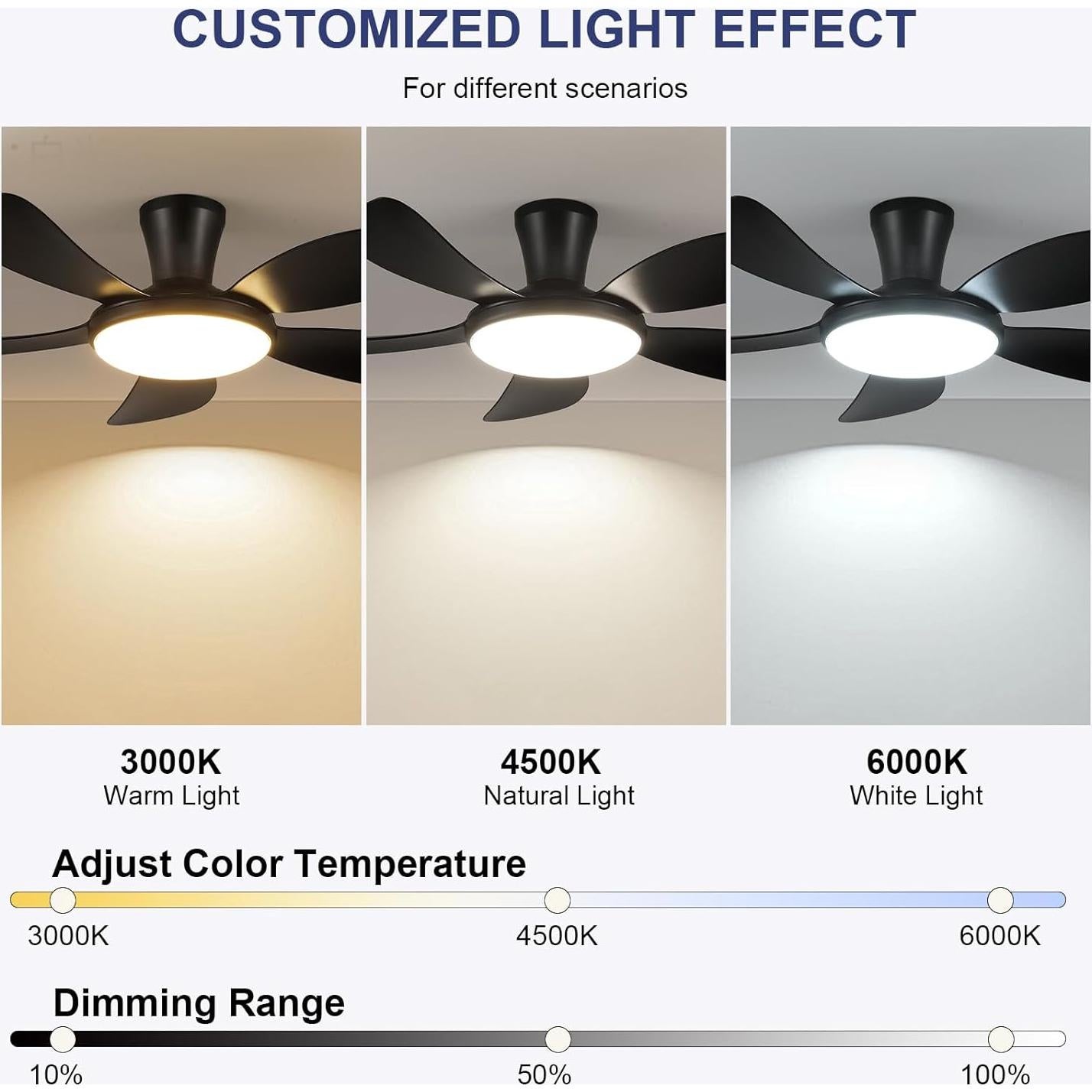 Ventilador de Techo PHORUS 48" Negro con Luz LED y Control Remoto