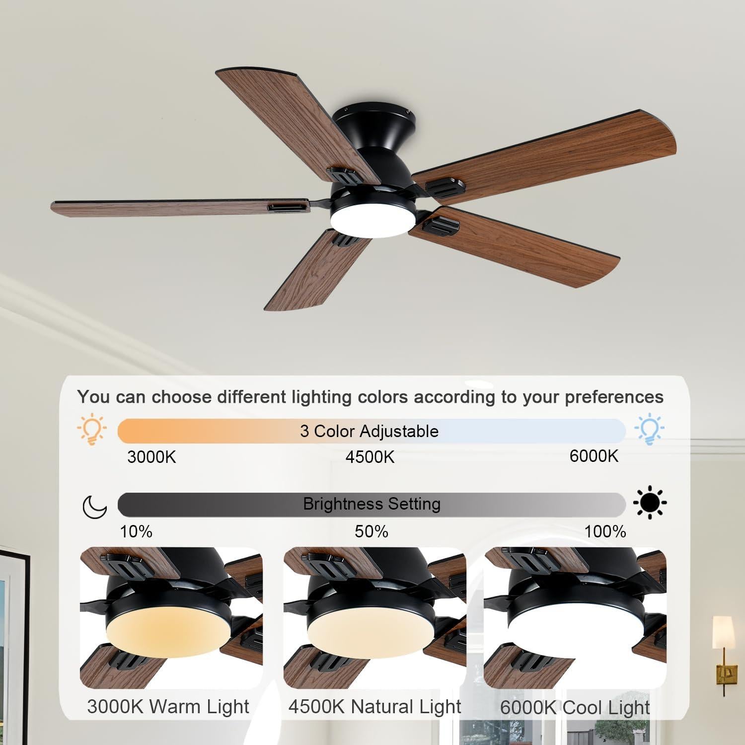 Ventilador de Techo GJeg 52" con Luz y Control Remoto Marrón