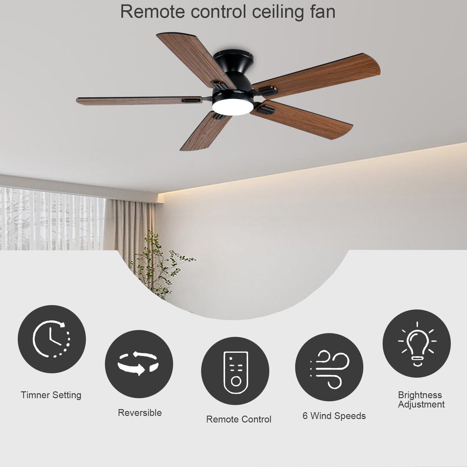 Ventilador de Techo GJeg 52" con Luz y Control Remoto Marrón