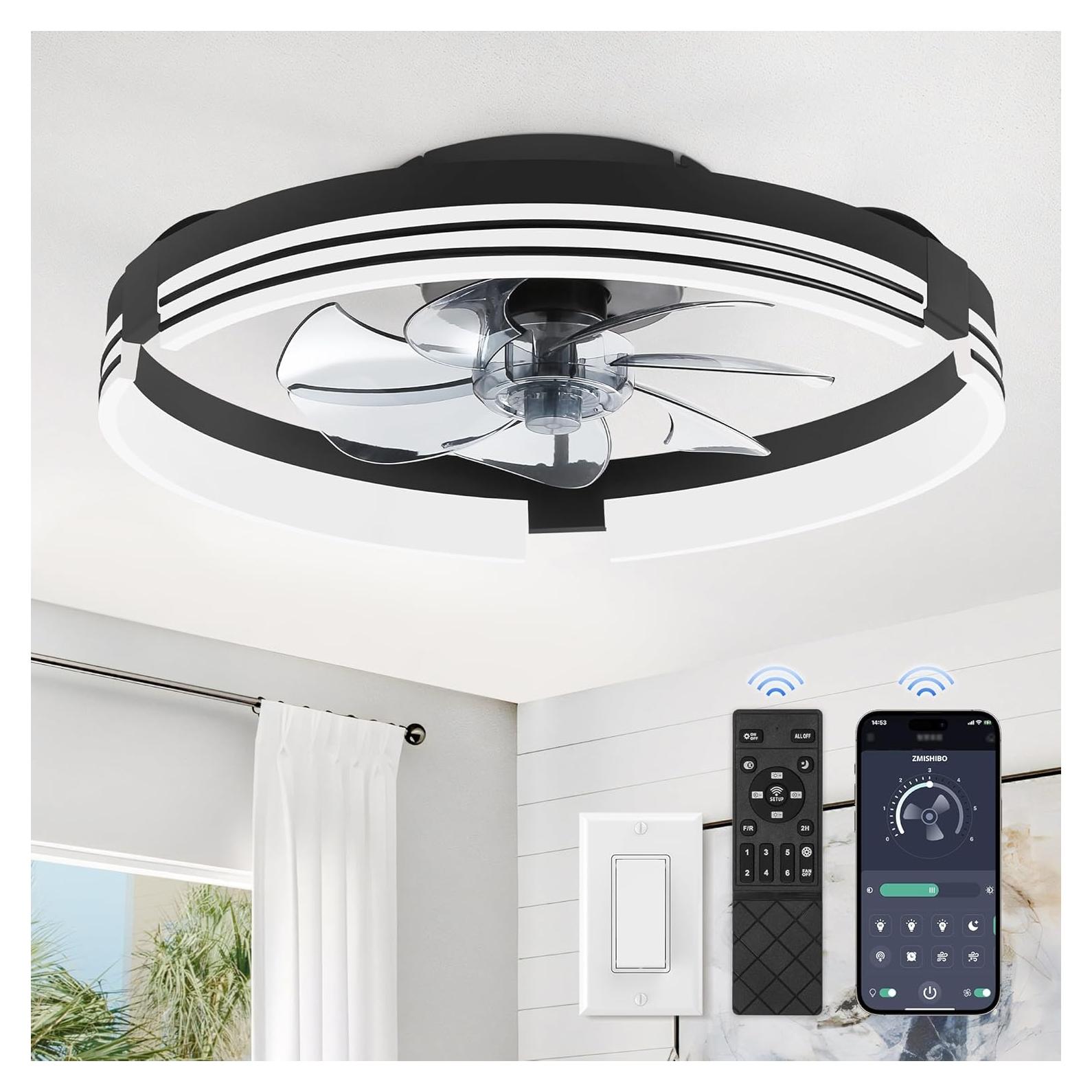 Ventilador de Techo ZMISHIBO 50.8cm con Luz y Control Remoto