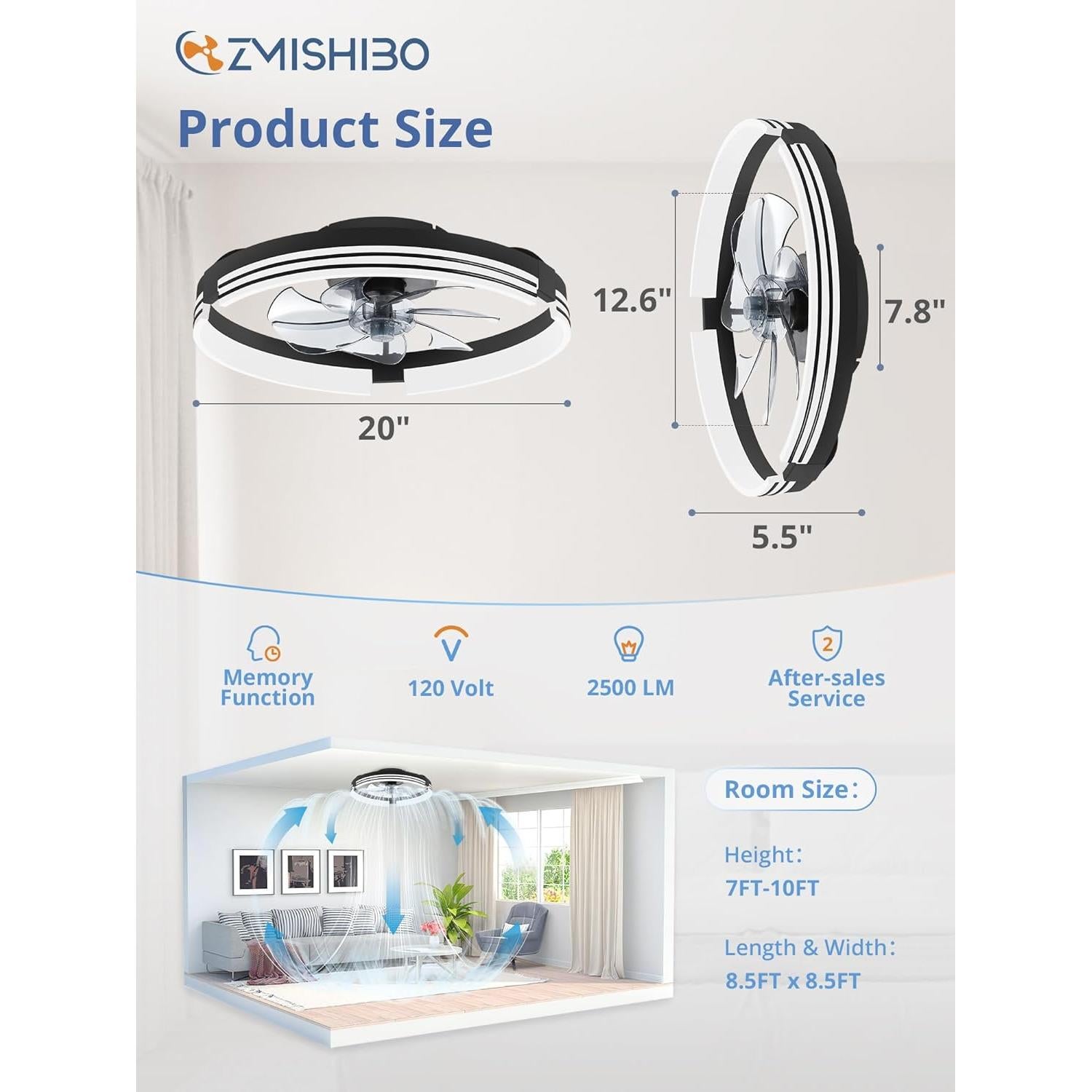 Ventilador de Techo ZMISHIBO 50.8cm con Luz y Control Remoto