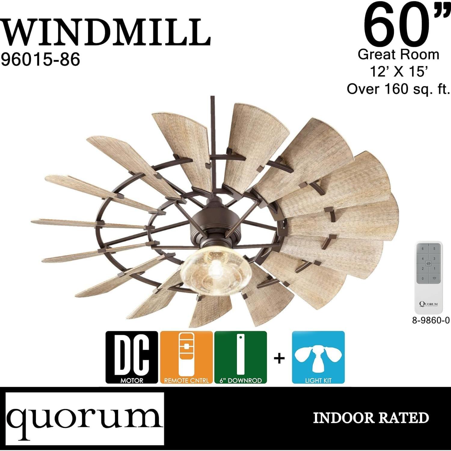 Ventilador de Techo Quorum 96015-86 Molino de Viento 60" LED Bronce