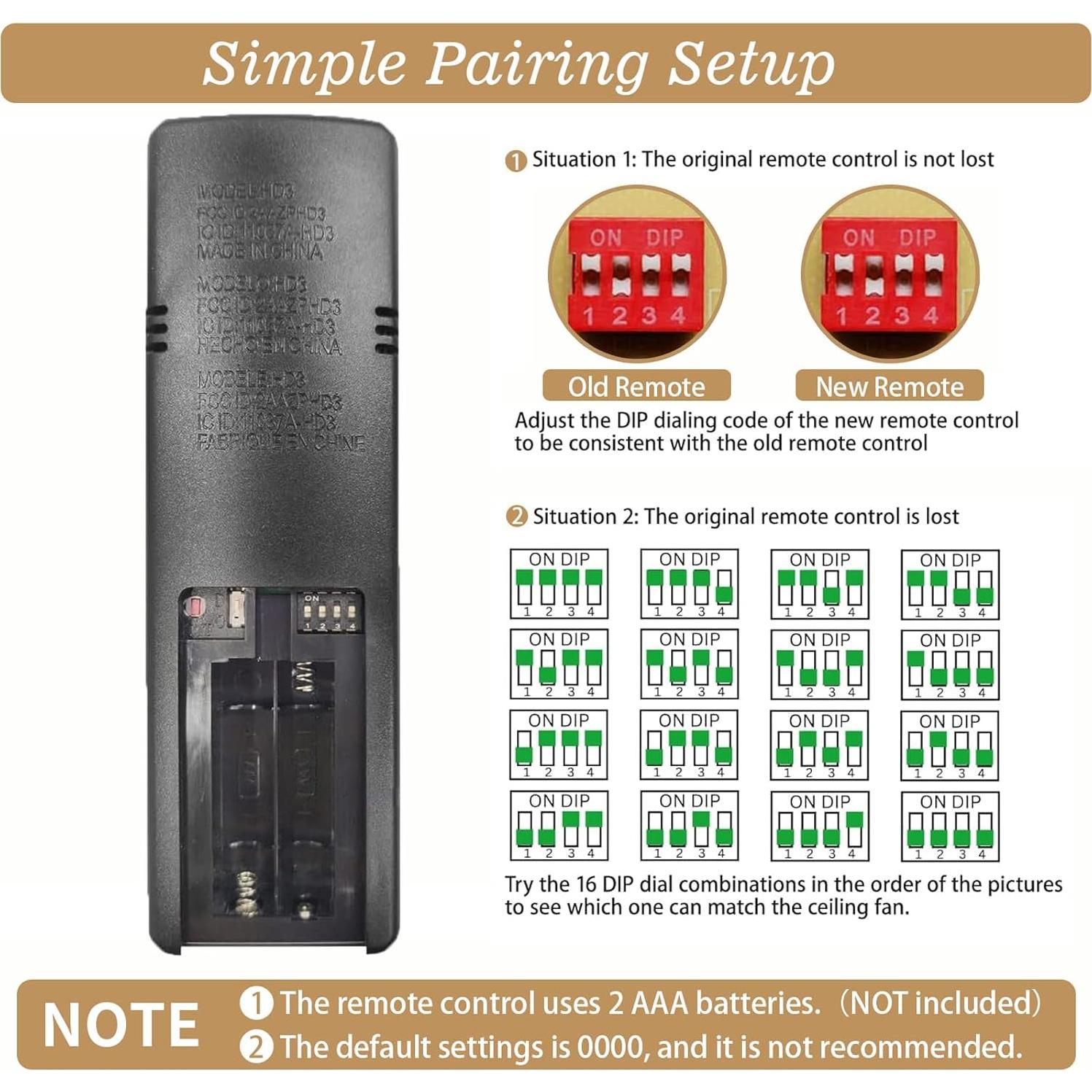 Control Remoto para Ventilador de Techo HD3 Hampton Bay 3 Velocidades