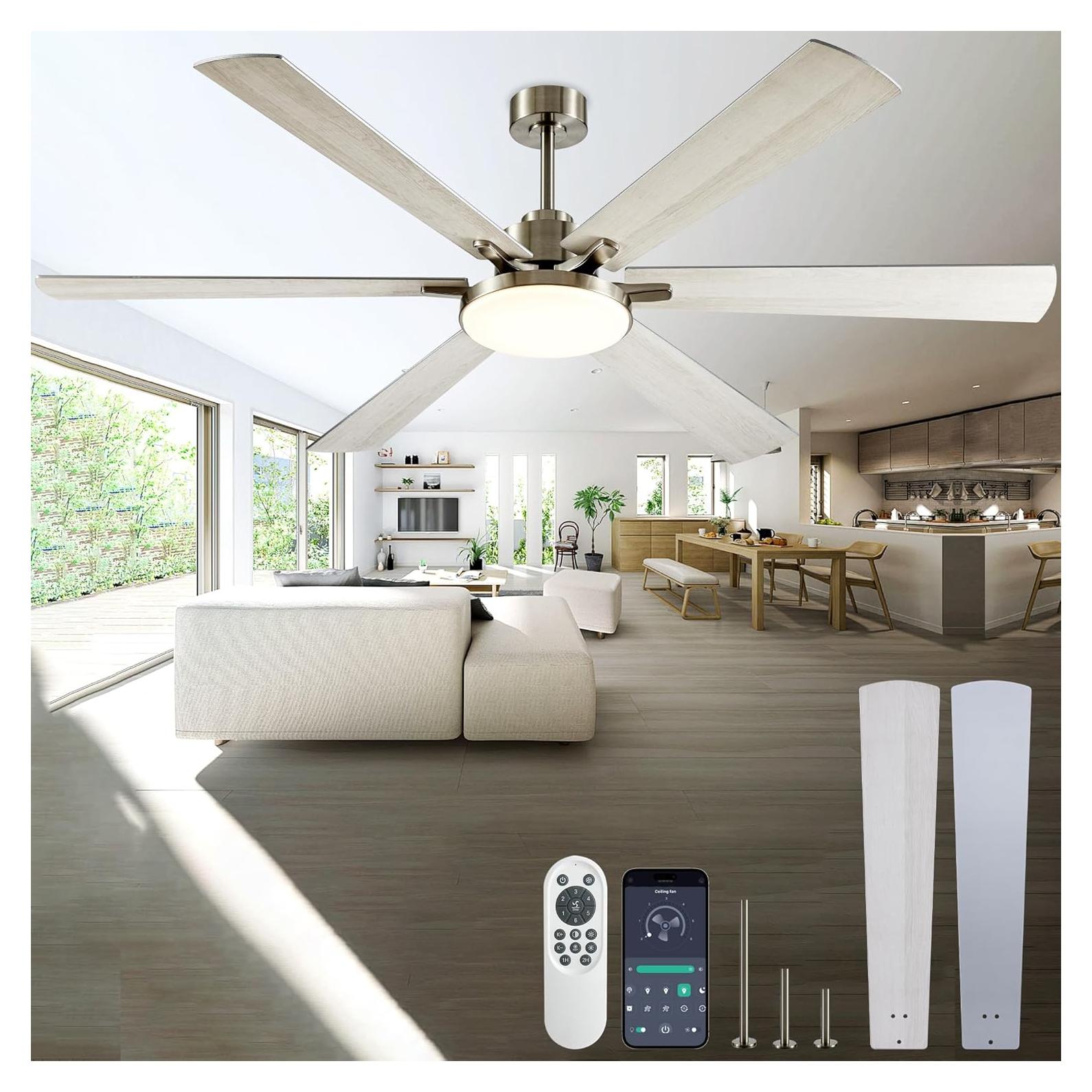 Ventilador de Techo DIAMONDFORGE 72" Plata Blanca con Luz y Control Remoto