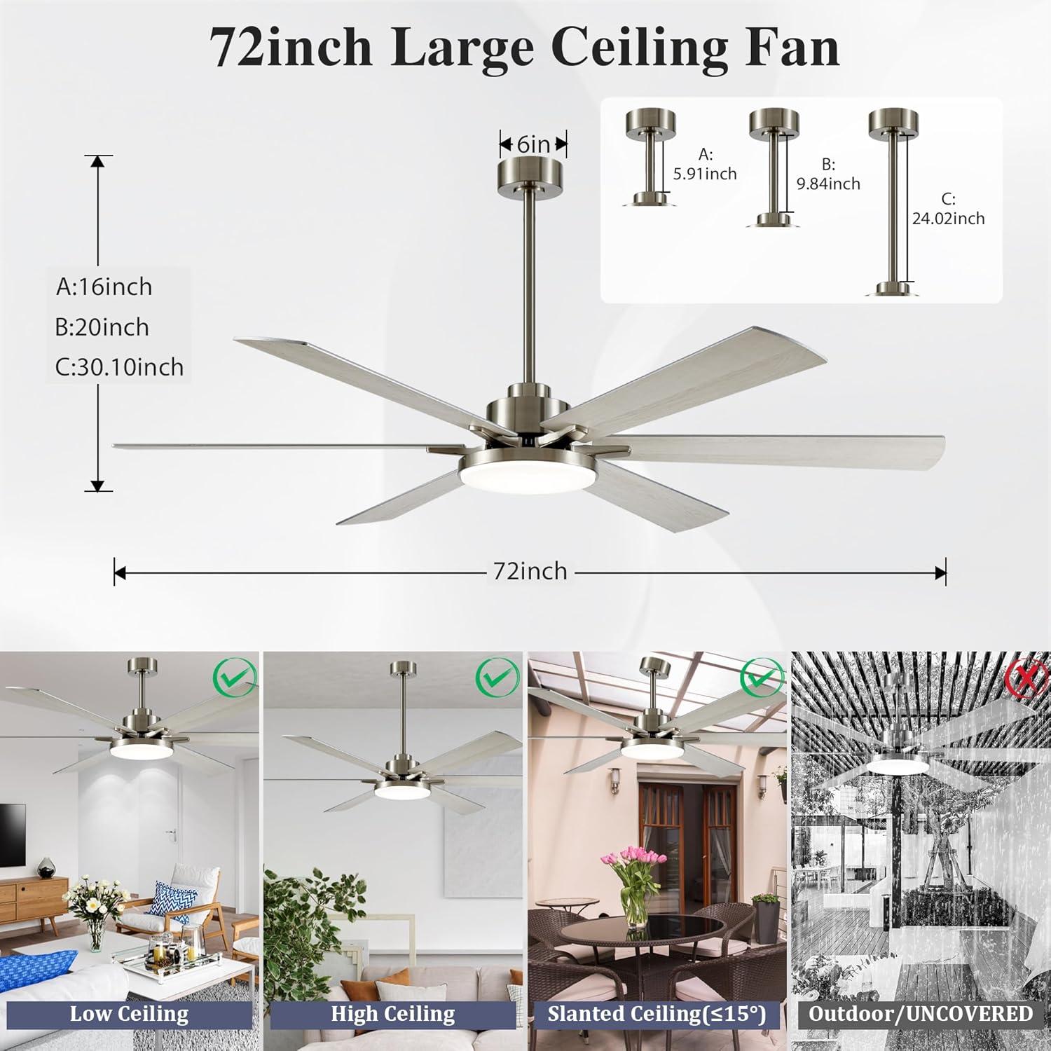 Ventilador de Techo DIAMONDFORGE 72" Plata Blanca con Luz y Control Remoto
