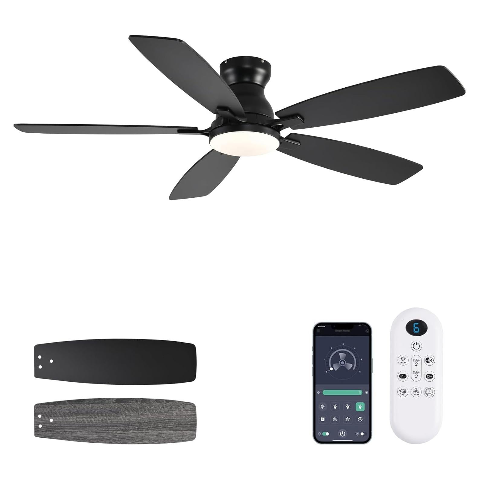 Ventilador de Techo JSAITEE 52" con Luz LED y Control Remoto