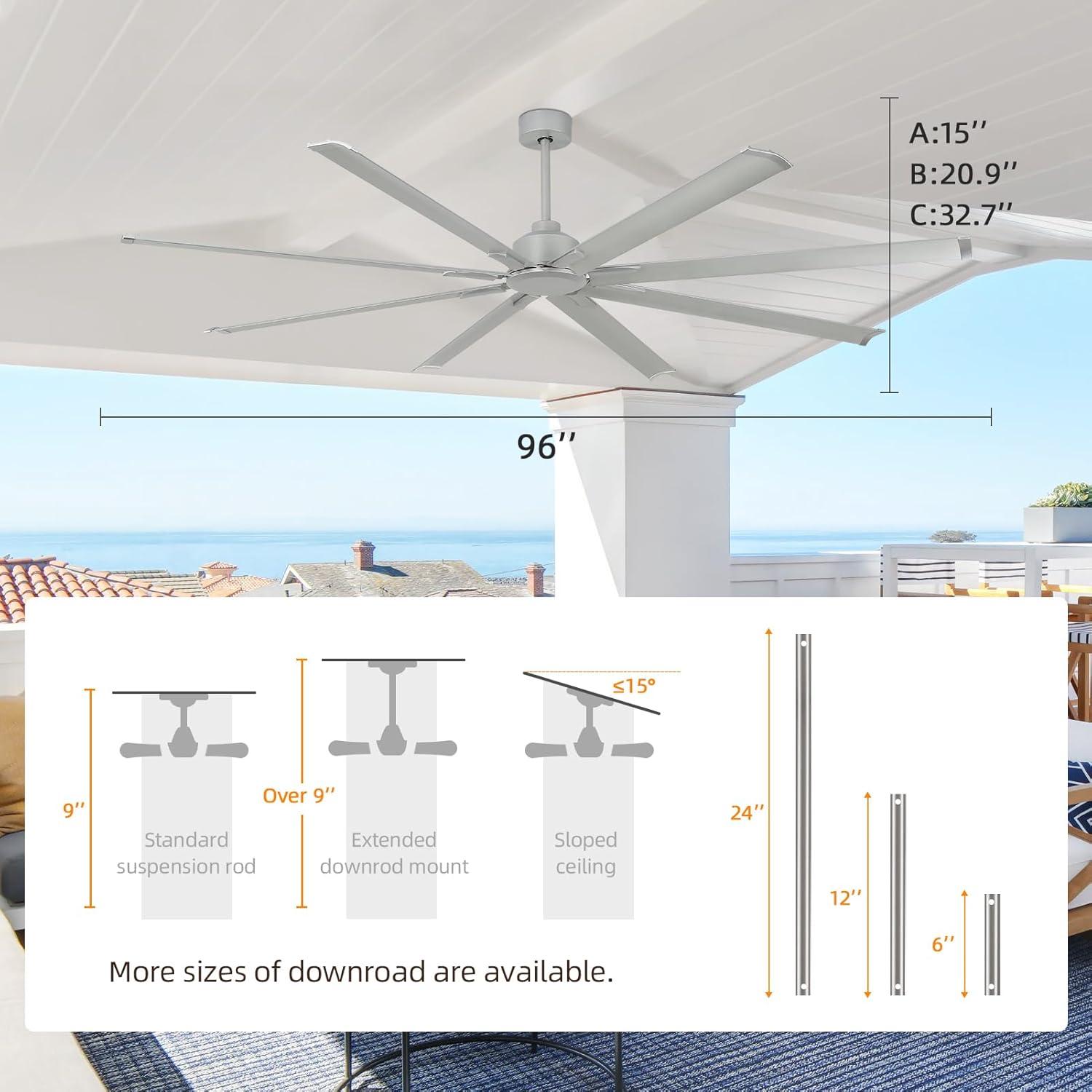 Ventilador de Techo Industrial YYEHON 243.84 cm Sin Luz 6 Velocidades