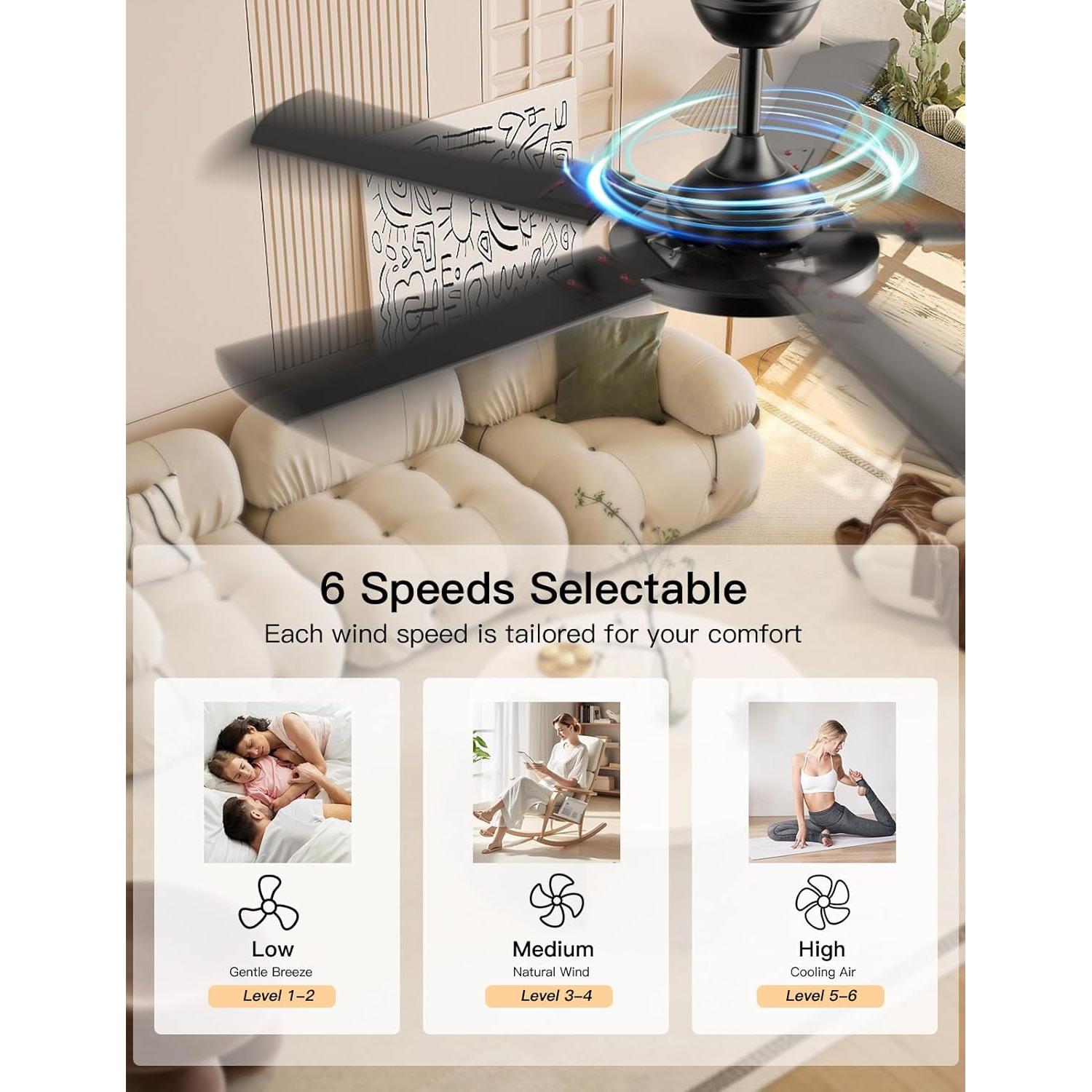 Ventilador de Techo OJX 52" con Luz y Control Remoto Negro