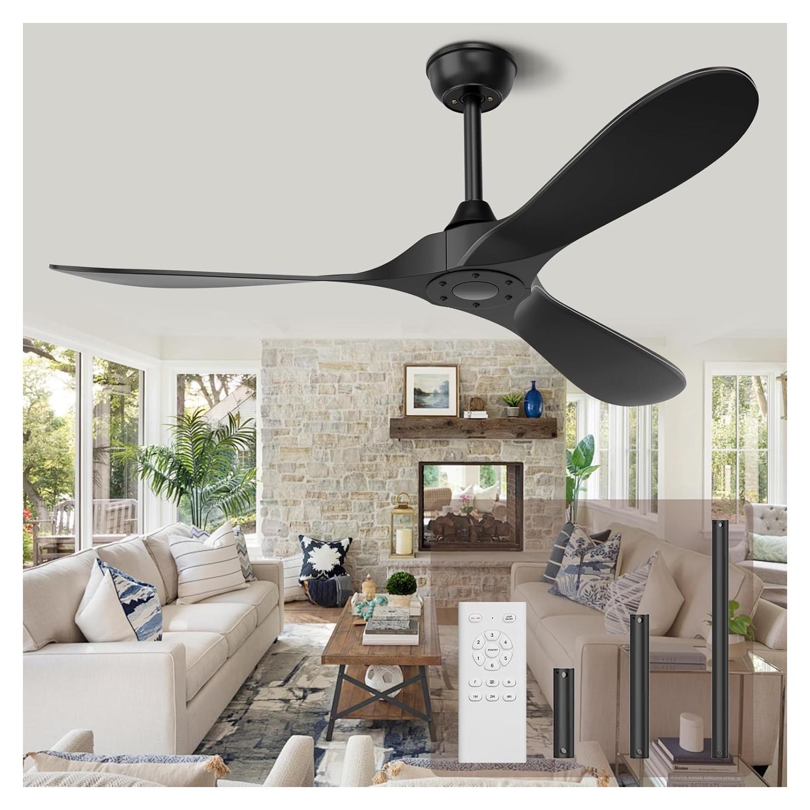 Ventilador de Techo KASASS 132 cm Sin Luz Negro Control Remoto