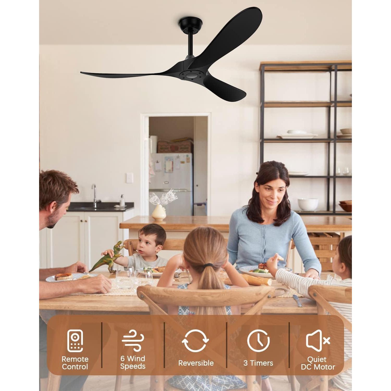 Ventilador de Techo KASASS 132 cm Sin Luz Negro Control Remoto