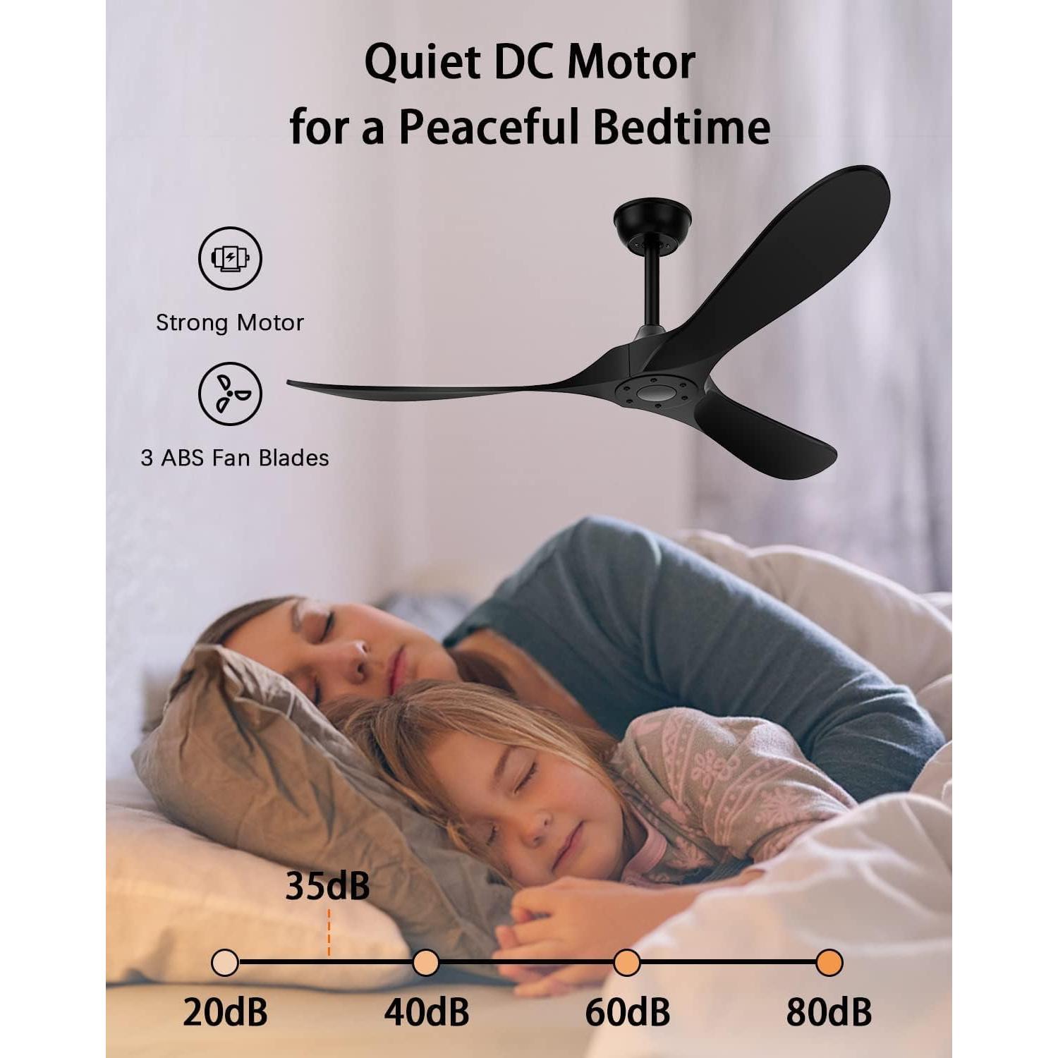 Ventilador de Techo KASASS 132 cm Sin Luz Negro Control Remoto