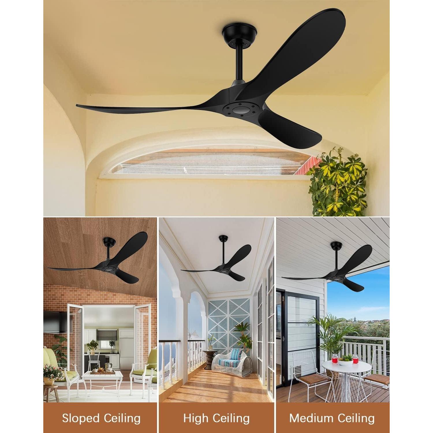 Ventilador de Techo KASASS 132 cm Sin Luz Negro Control Remoto