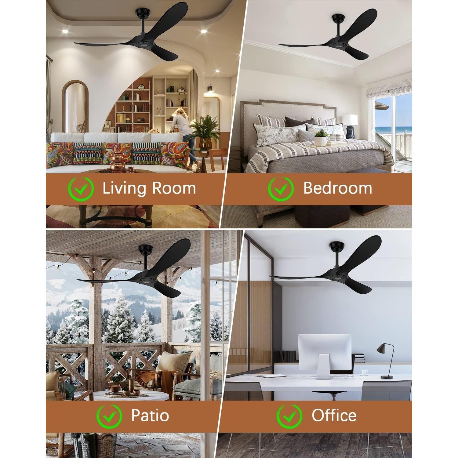 Ventilador de Techo KASASS 132 cm Sin Luz Negro Control Remoto