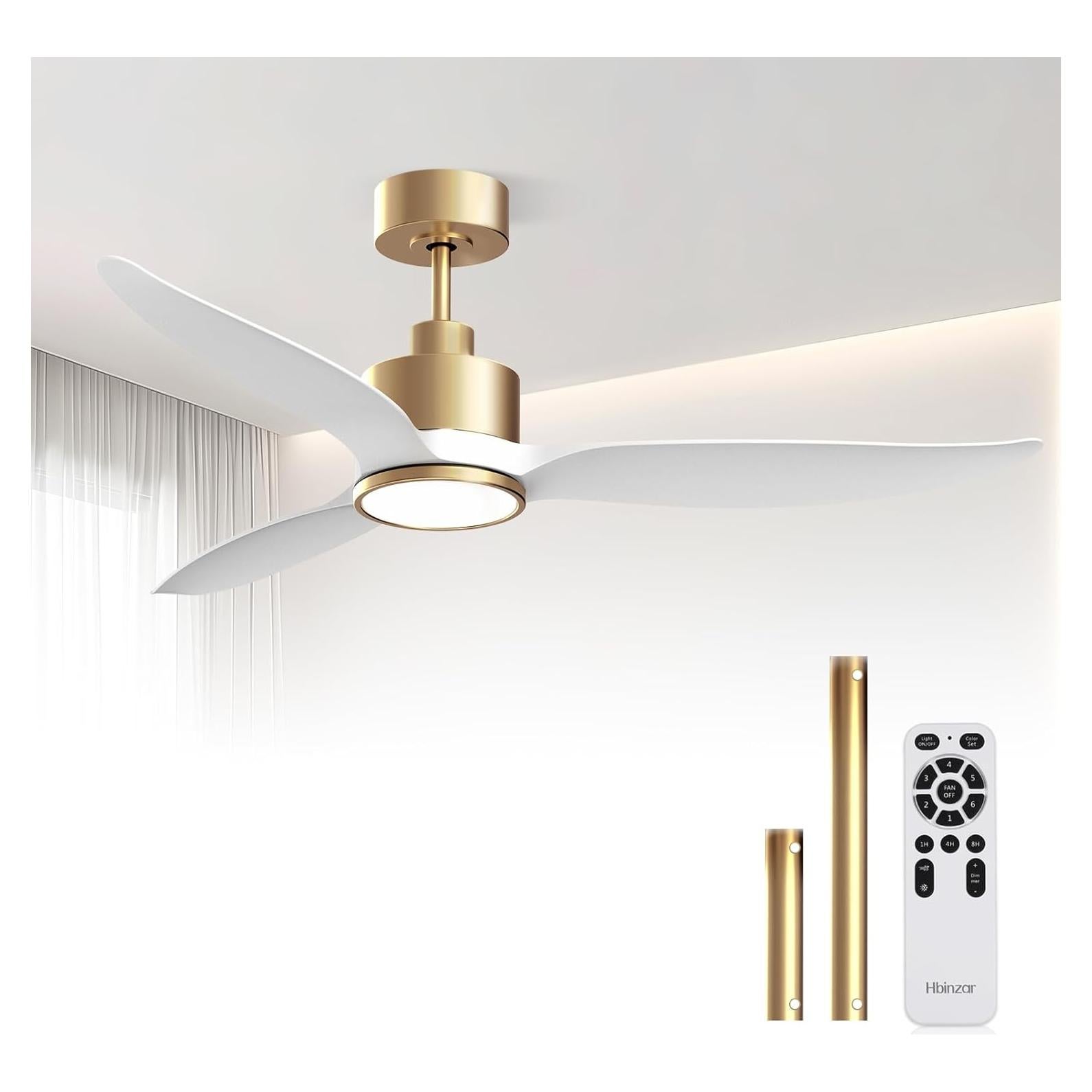 Ventilador de Techo Hbinzar 132 cm Blanco Dorado con Luz y Control Remoto