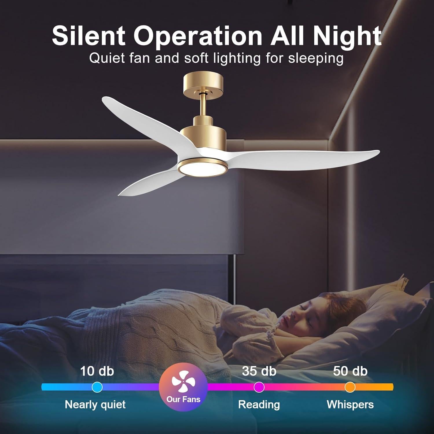 Ventilador de Techo Hbinzar 132 cm Blanco Dorado con Luz y Control Remoto