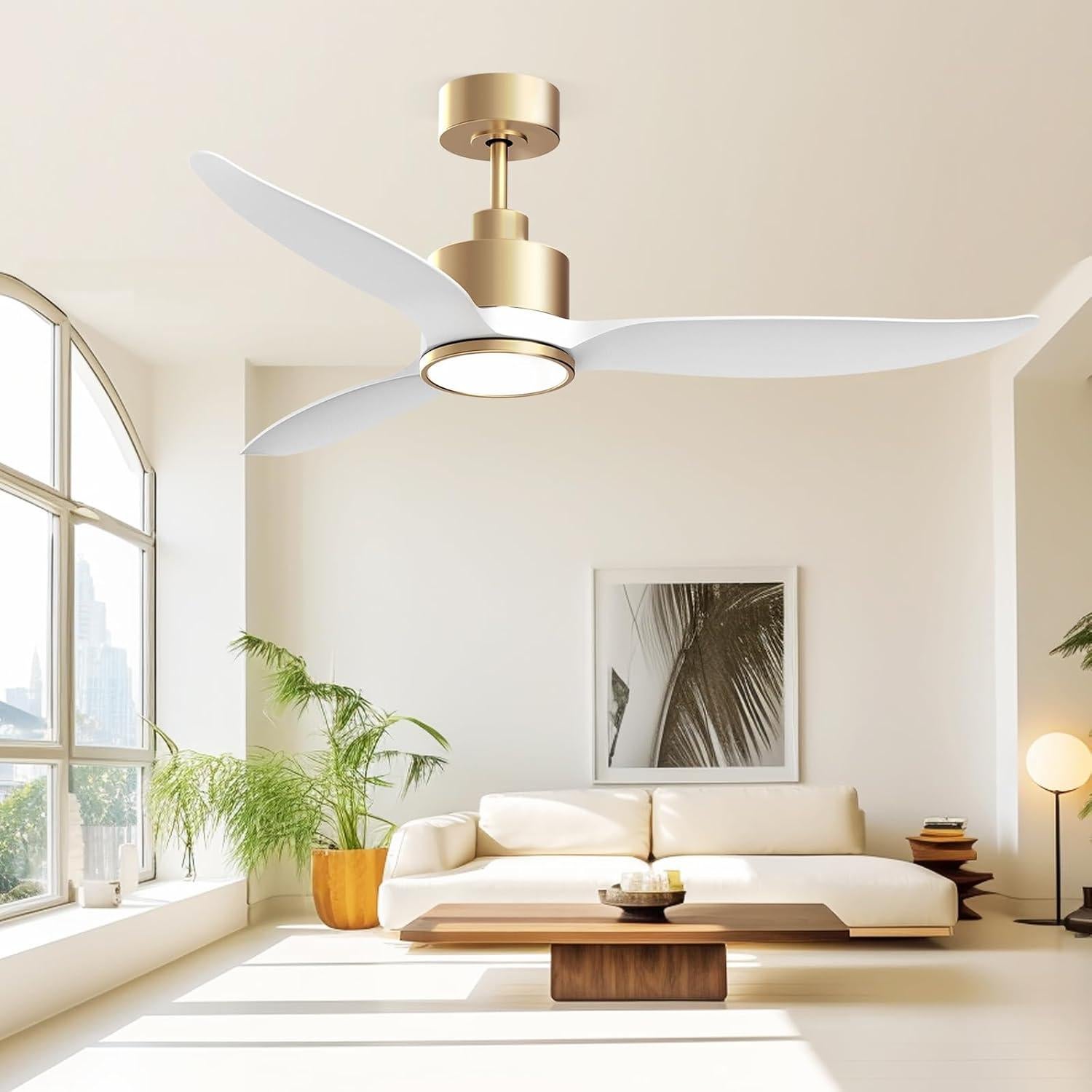 Ventilador de Techo Hbinzar 132 cm Blanco Dorado con Luz y Control Remoto