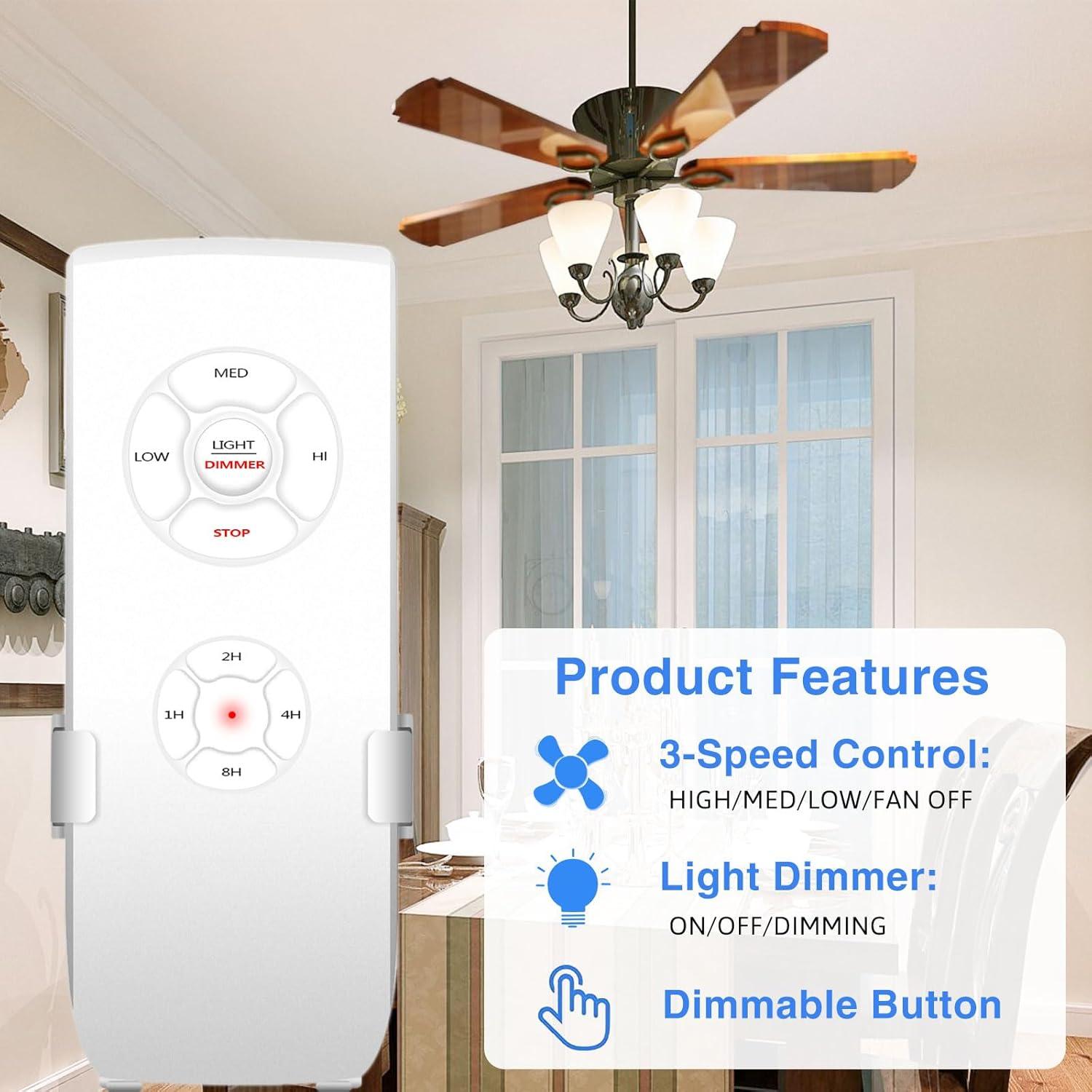 Control Remoto WiFi para Ventilador de Techo Aubric JF028, 3 Velocidades