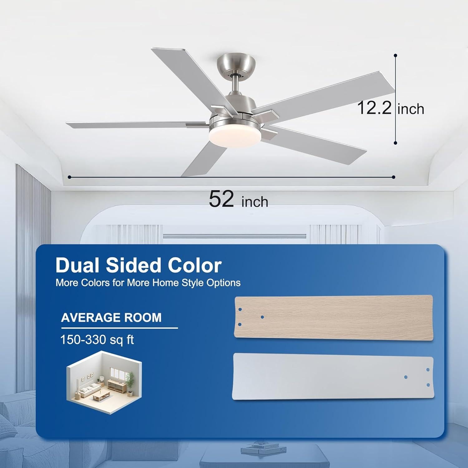 Ventilador de Techo Rayqueen 52" con Luz y Control Remoto