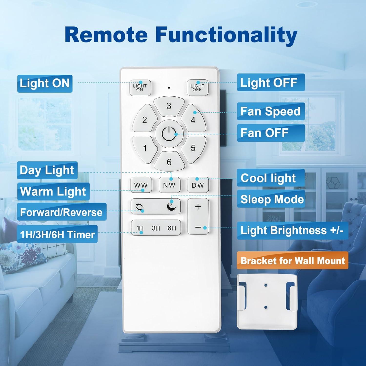 Ventilador de Techo Rayqueen 52" con Luz y Control Remoto